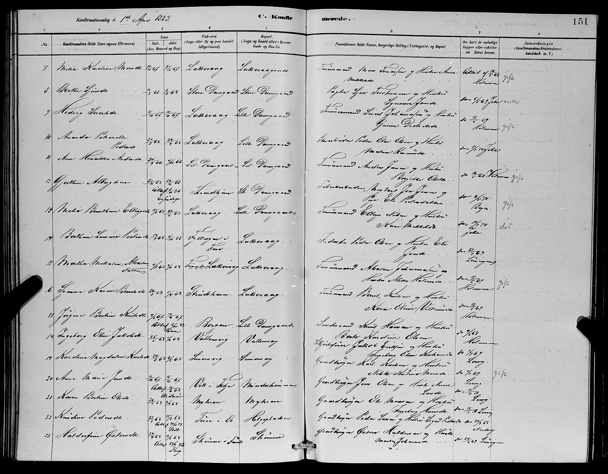 Laksevåg Sokneprestembete, SAB/A-76501/H/Ha/Hab/Haba/L0002: Parish register (copy) no. A 2, 1877-1887, p. 151