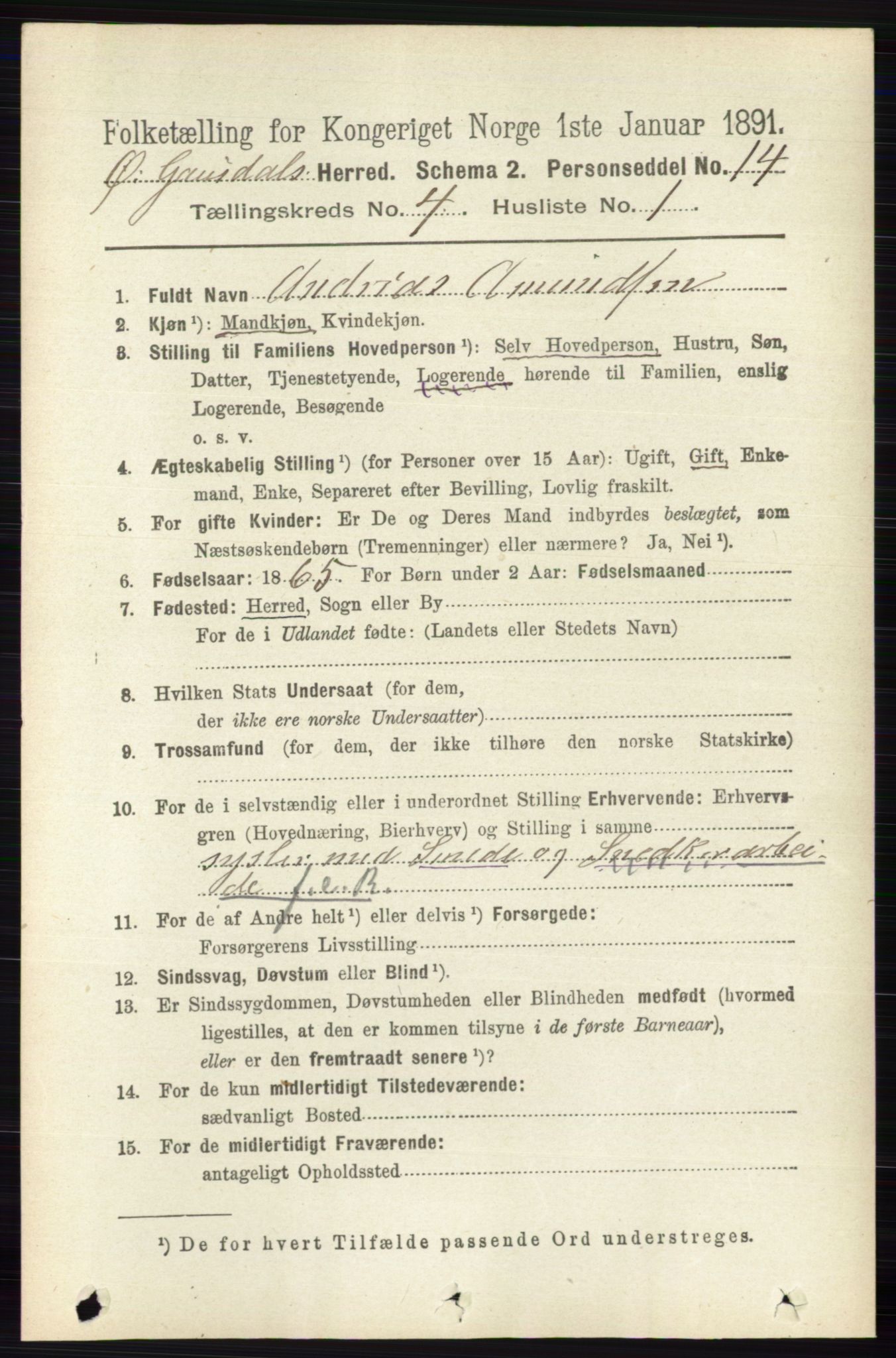 RA, 1891 census for 0522 Østre Gausdal, 1891, p. 2460