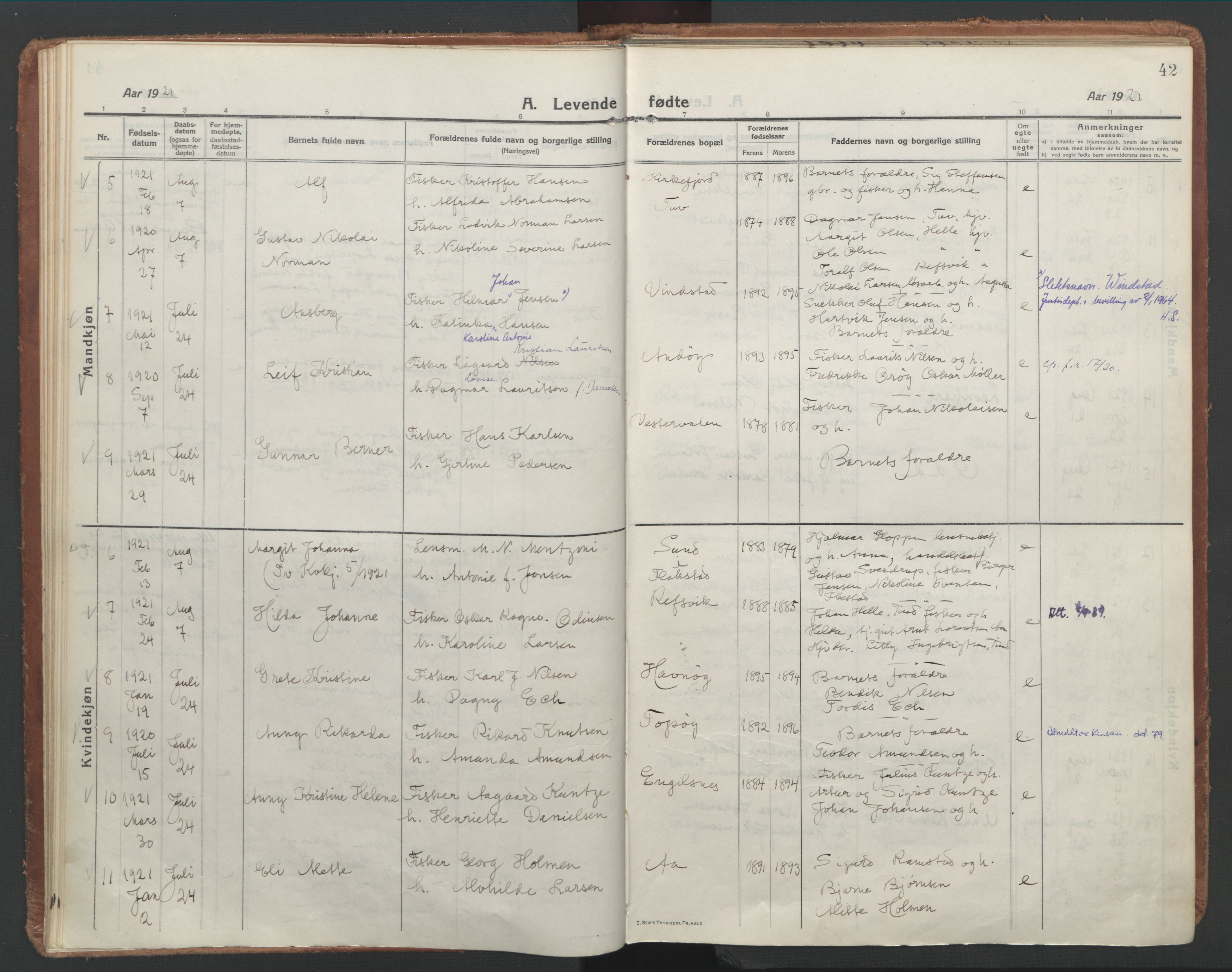 Ministerialprotokoller, klokkerbøker og fødselsregistre - Nordland, SAT/A-1459/886/L1222: Parish register (official) no. 886A04, 1914-1926, p. 42