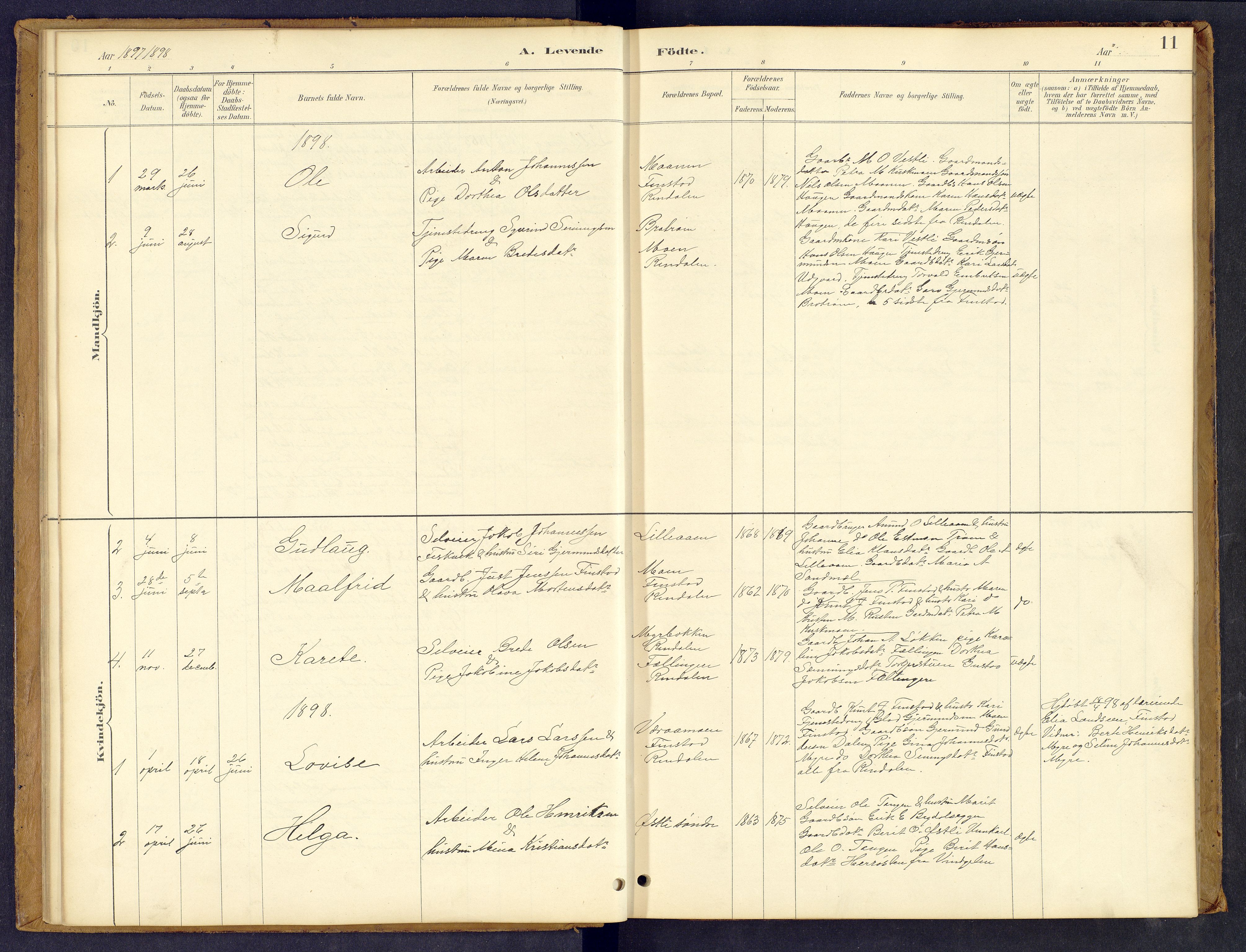Tynset prestekontor, SAH/PREST-058/H/Ha/Hab/L0008: Parish register (copy) no. 8, 1884-1916, p. 11