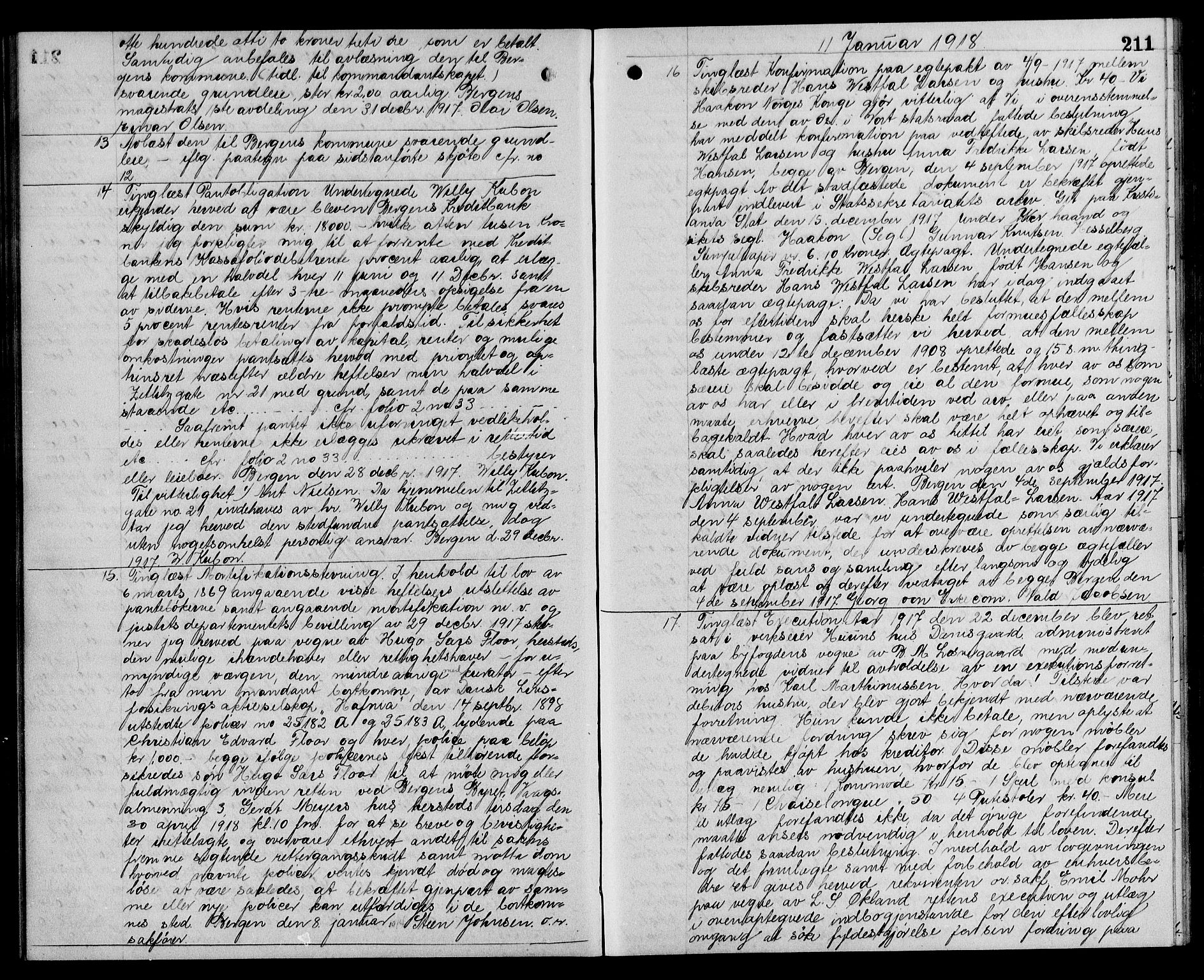 Byfogd og Byskriver i Bergen, SAB/A-3401/03/03Ba/L0078: Mortgage book no. II.B.a.78, 1917-1918, p. 211