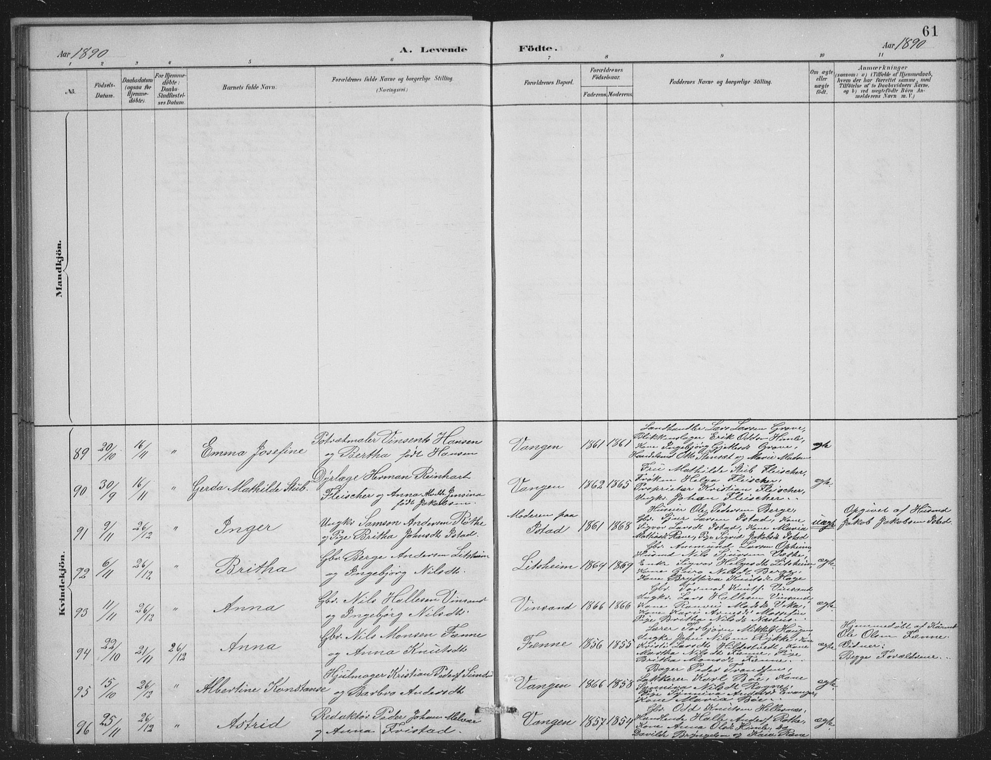 Voss sokneprestembete, SAB/A-79001/H/Hab: Parish register (copy) no. C 1, 1886-1899, p. 61