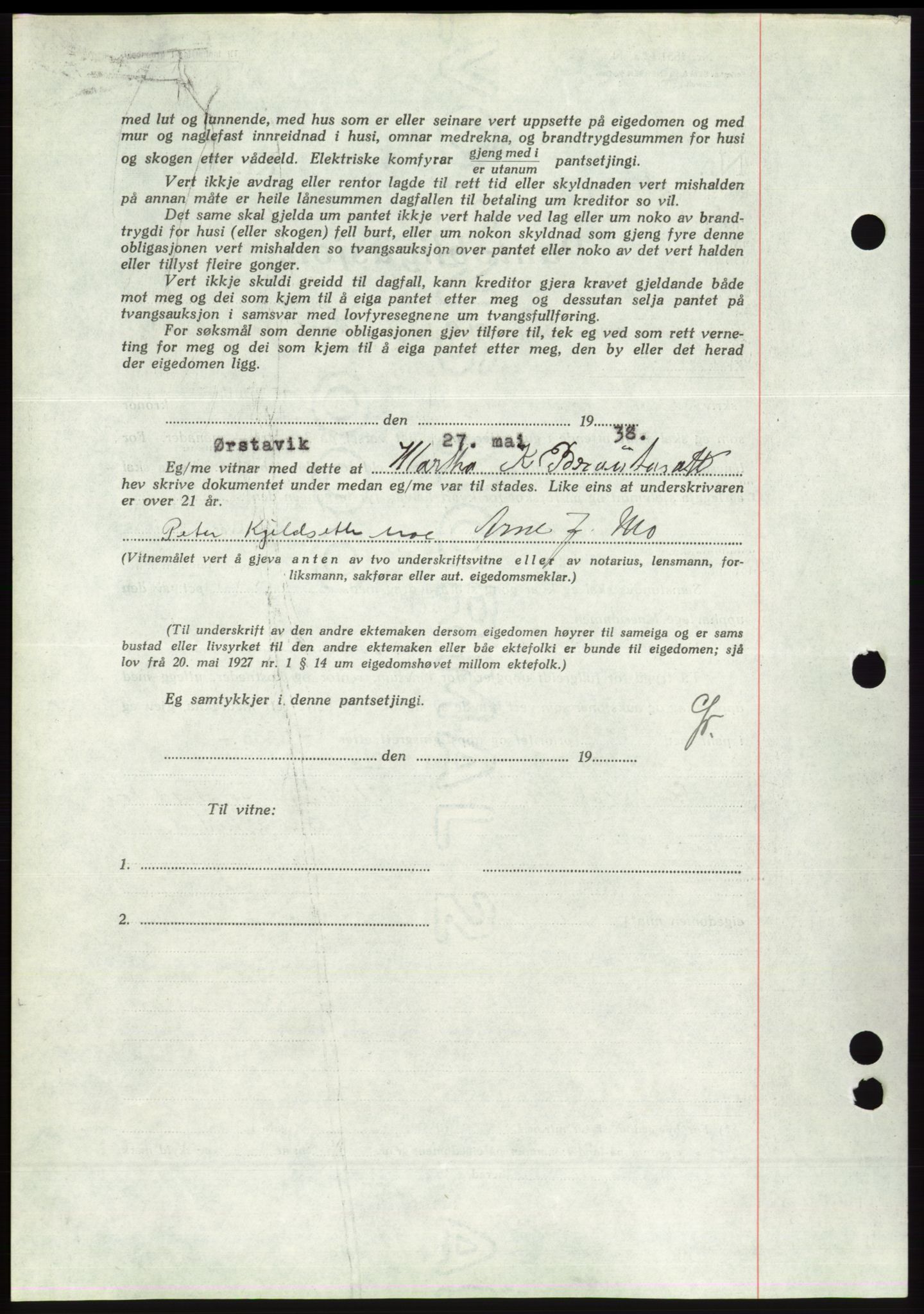 Søre Sunnmøre sorenskriveri, AV/SAT-A-4122/1/2/2C/L0065: Mortgage book no. 59, 1938-1938, Diary no: : 807/1938