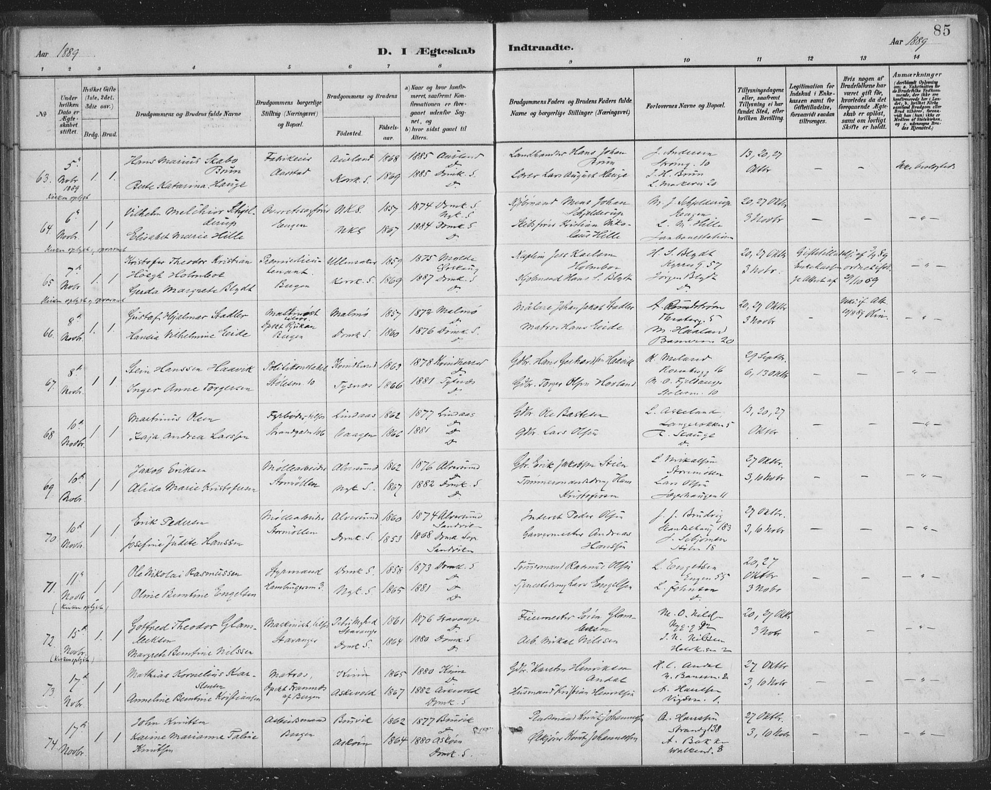 Domkirken sokneprestembete, AV/SAB-A-74801/H/Hab/L0032: Parish register (copy) no. D 4, 1880-1907, p. 85