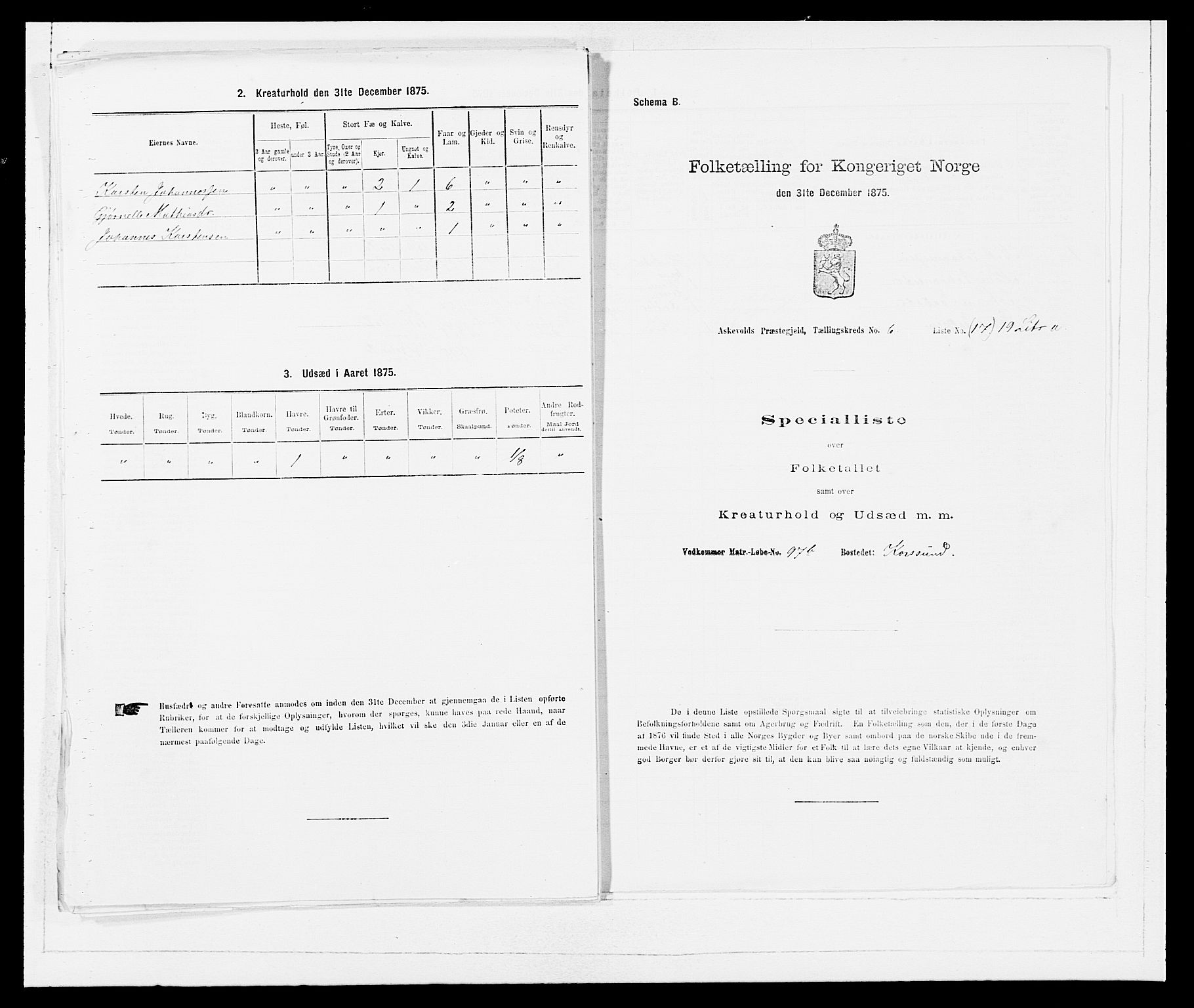 SAB, 1875 census for 1428P Askvoll, 1875, p. 493