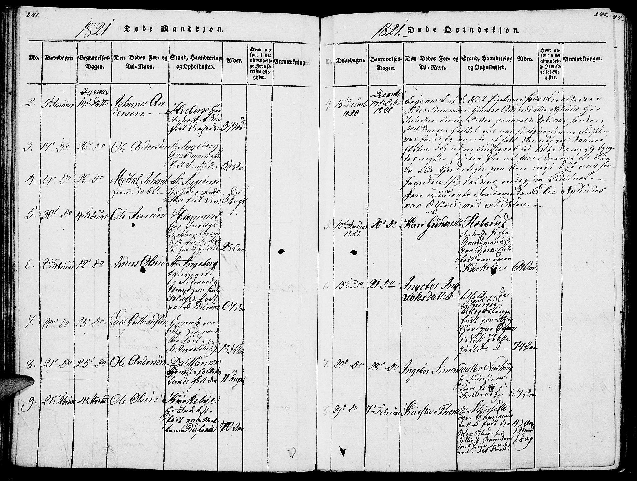 Vang prestekontor, Hedmark, AV/SAH-PREST-008/H/Ha/Haa/L0007: Parish register (official) no. 7, 1813-1826, p. 241-242