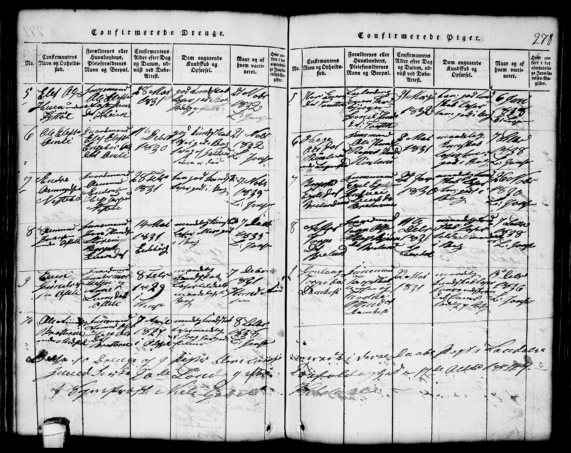 Lårdal kirkebøker, SAKO/A-284/G/Gc/L0001: Parish register (copy) no. III 1, 1815-1854, p. 278
