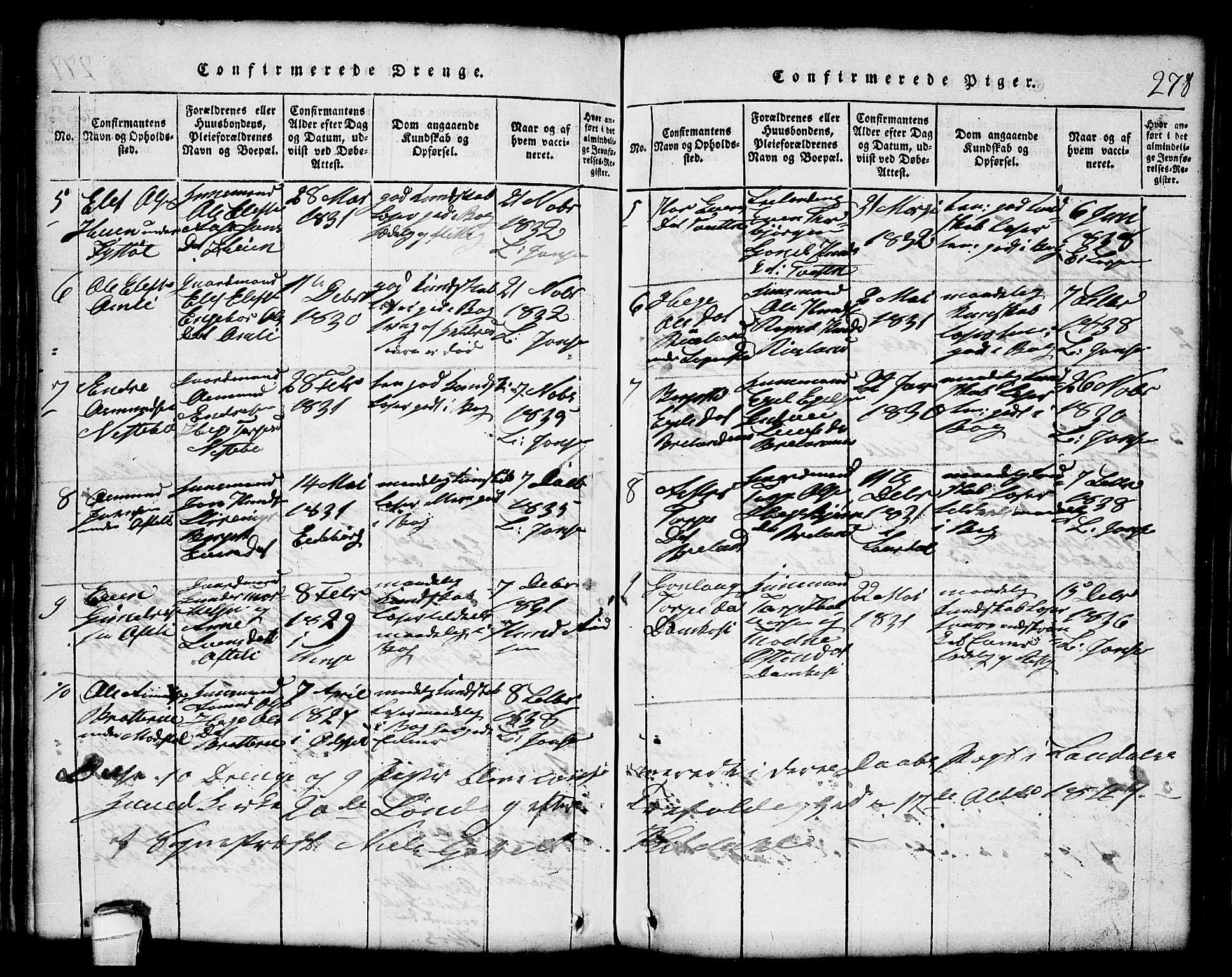 Lårdal kirkebøker, AV/SAKO-A-284/G/Gc/L0001: Parish register (copy) no. III 1, 1815-1854, p. 278