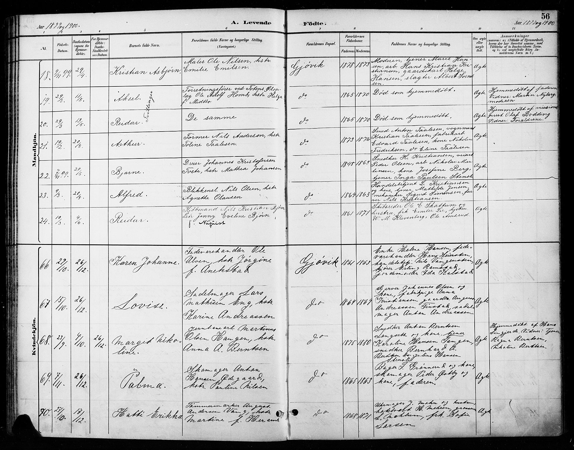 Vardal prestekontor, SAH/PREST-100/H/Ha/Haa/L0011: Parish register (official) no. 11, 1891-1901, p. 56