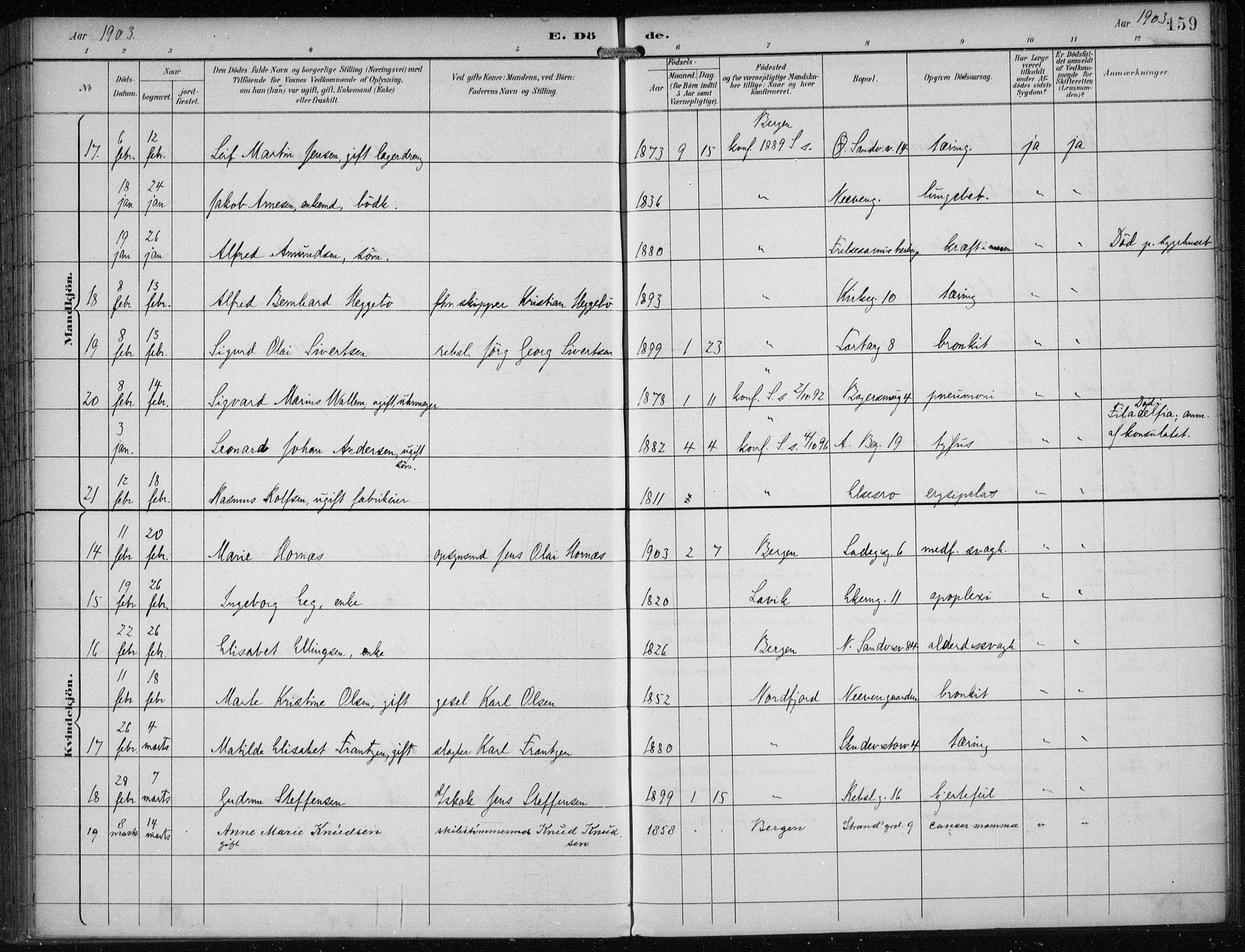 Sandviken Sokneprestembete, AV/SAB-A-77601/H/Ha/L0018: Parish register (official) no. E 1, 1893-1905, p. 159