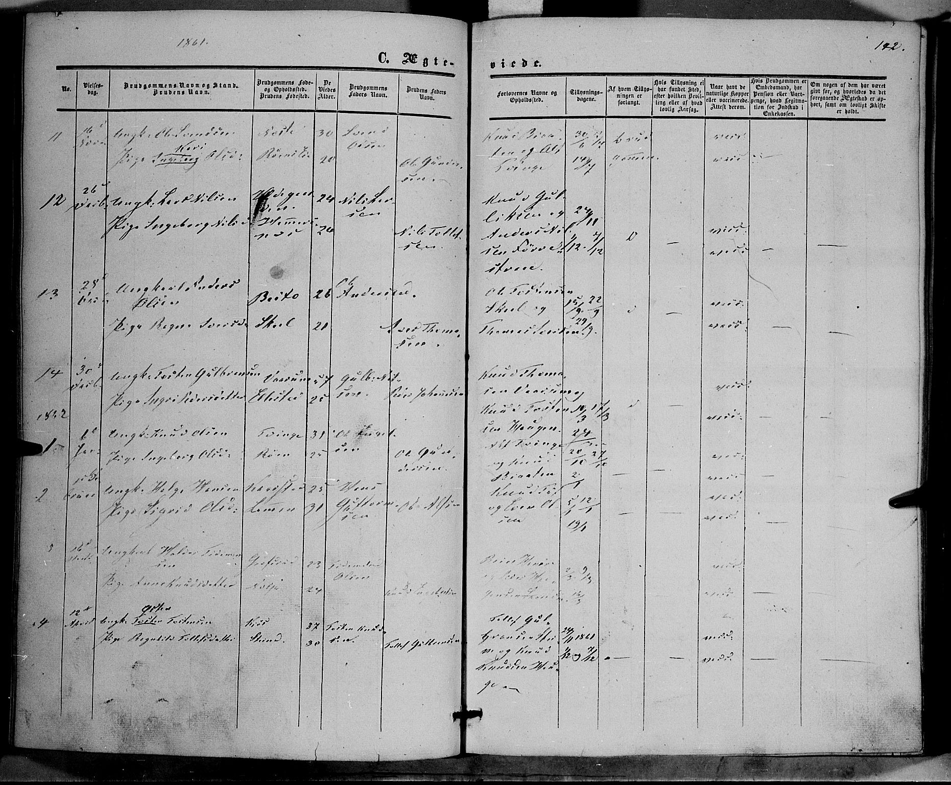 Vestre Slidre prestekontor, SAH/PREST-136/H/Ha/Haa/L0002: Parish register (official) no. 2, 1856-1864, p. 142
