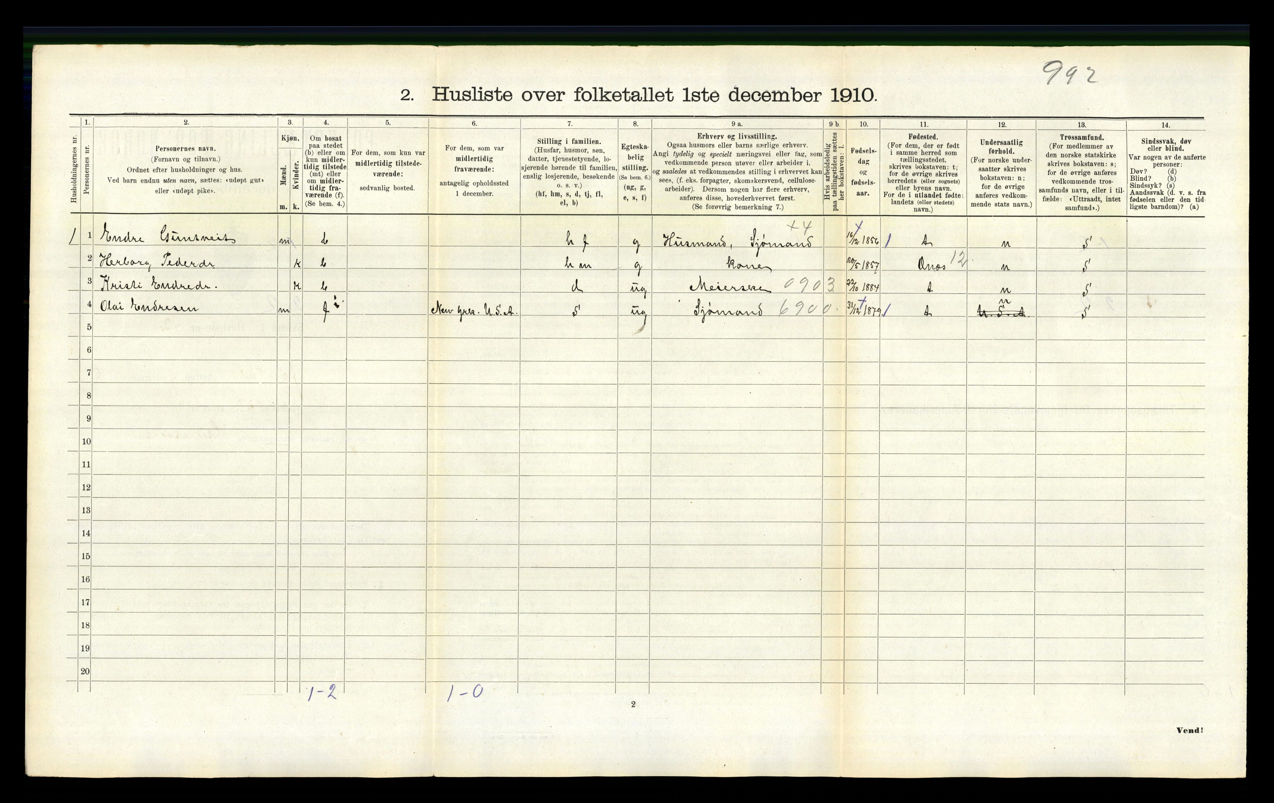 RA, 1910 census for Jondal, 1910, p. 415