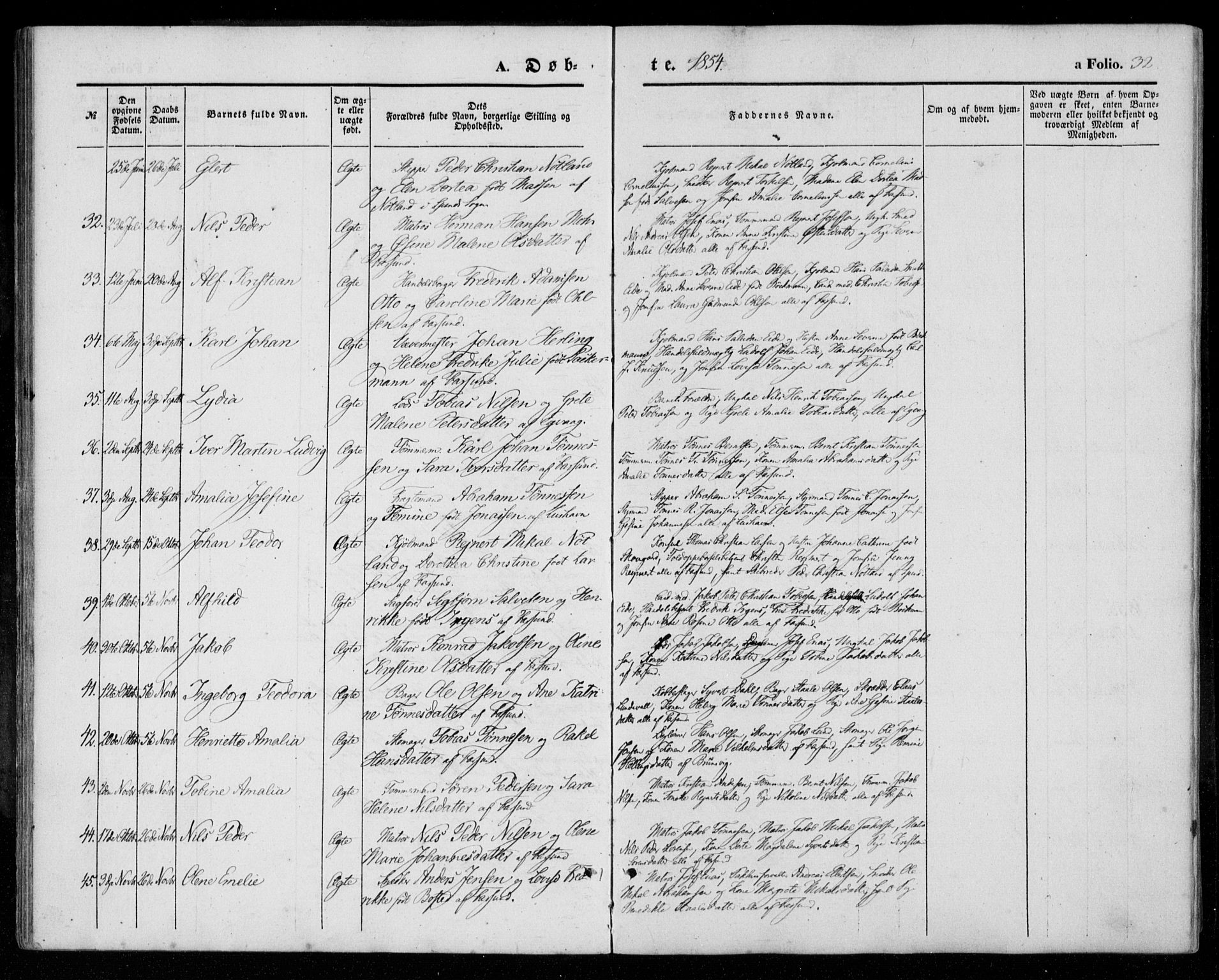 Farsund sokneprestkontor, SAK/1111-0009/F/Fa/L0004: Parish register (official) no. A 4, 1847-1863, p. 32