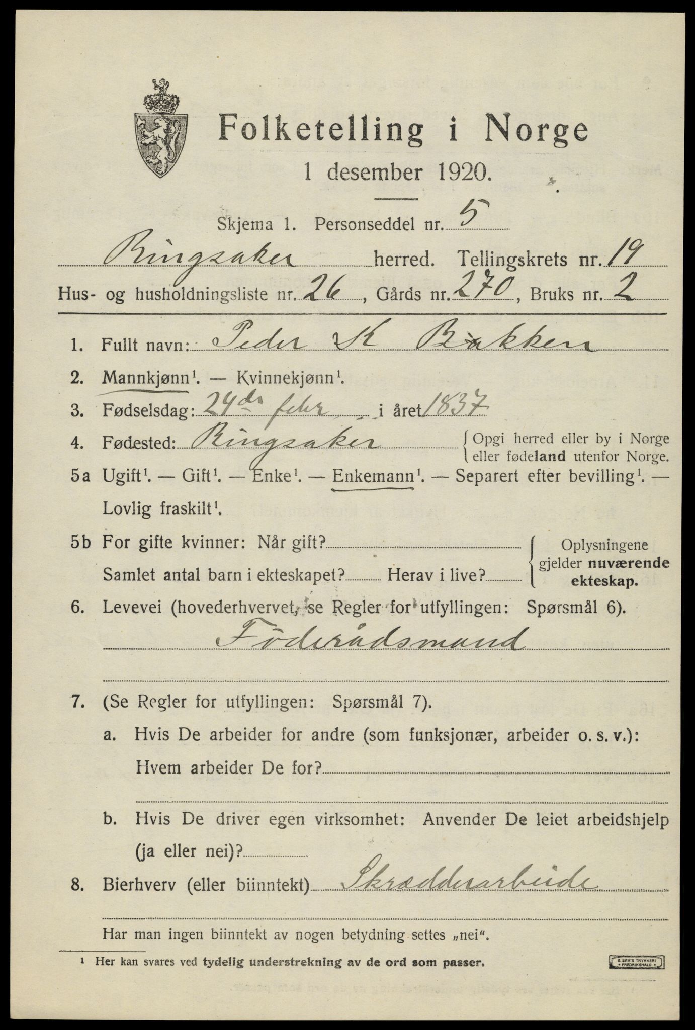 SAH, 1920 census for Ringsaker, 1920, p. 26848