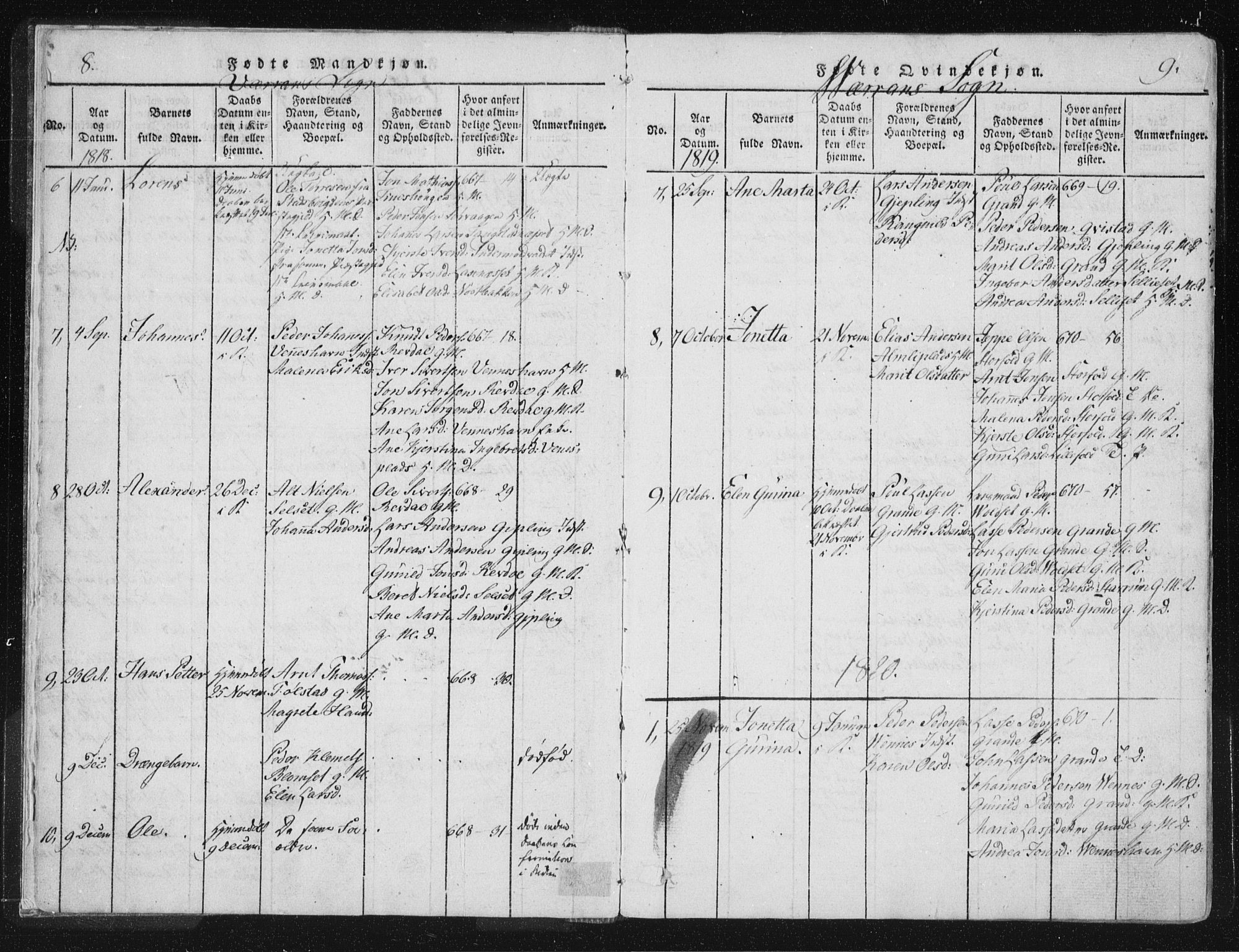 Ministerialprotokoller, klokkerbøker og fødselsregistre - Nord-Trøndelag, SAT/A-1458/744/L0417: Parish register (official) no. 744A01, 1817-1842, p. 8-9