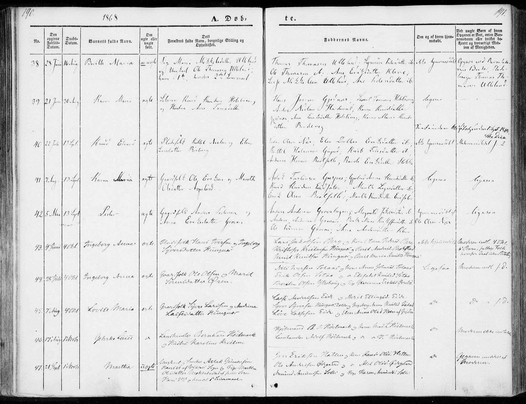 Ministerialprotokoller, klokkerbøker og fødselsregistre - Møre og Romsdal, AV/SAT-A-1454/557/L0680: Parish register (official) no. 557A02, 1843-1869, p. 190-191