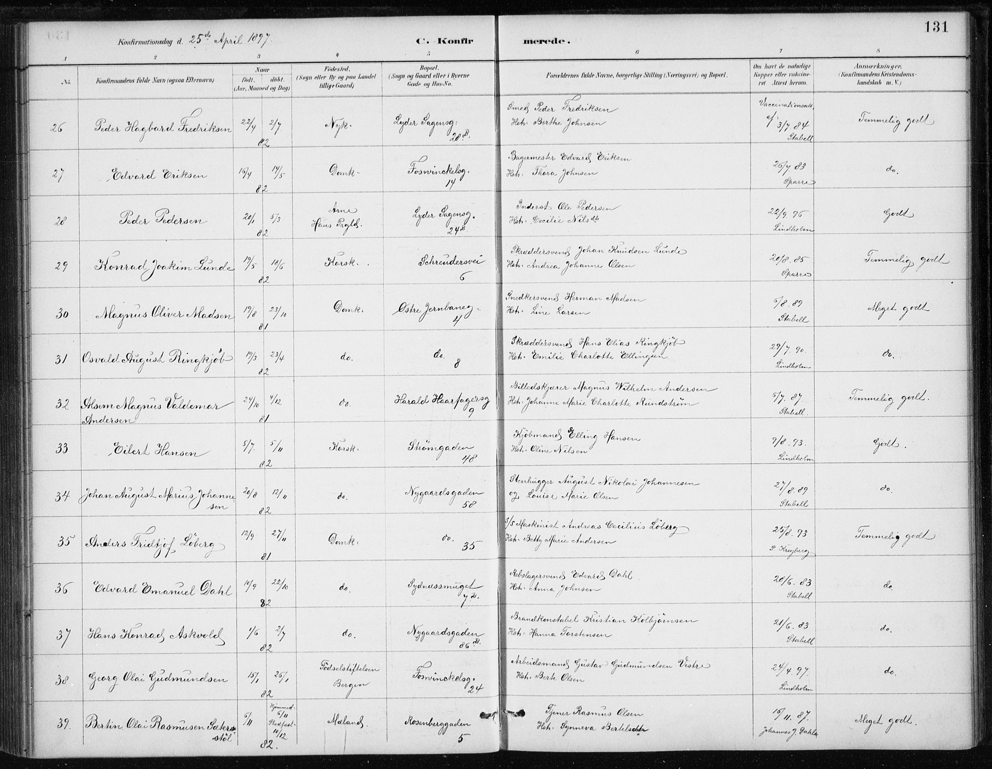 Johanneskirken sokneprestembete, AV/SAB-A-76001/H/Haa/L0008: Parish register (official) no. C 1, 1885-1907, p. 131