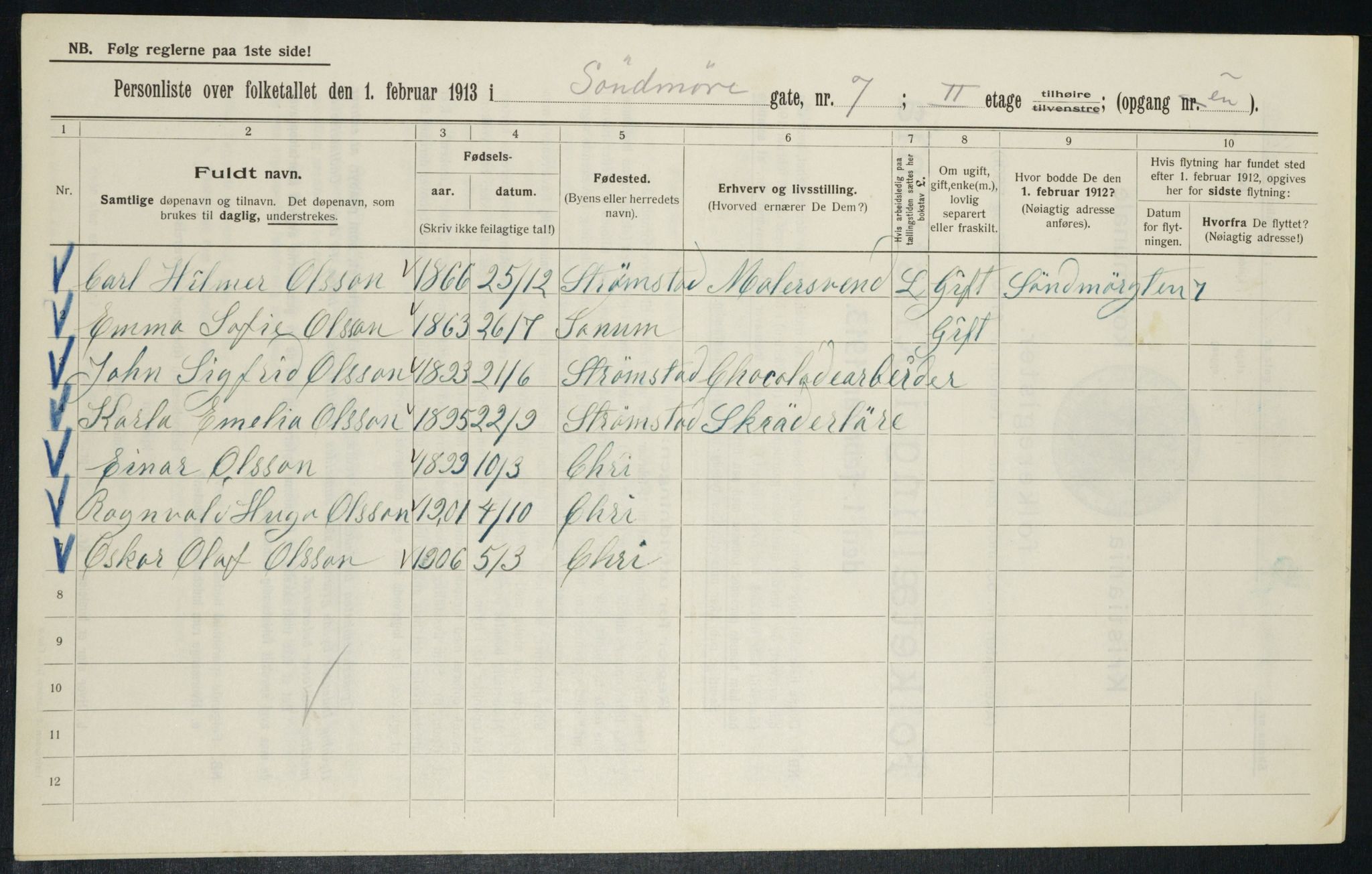 OBA, Municipal Census 1913 for Kristiania, 1913, p. 104834