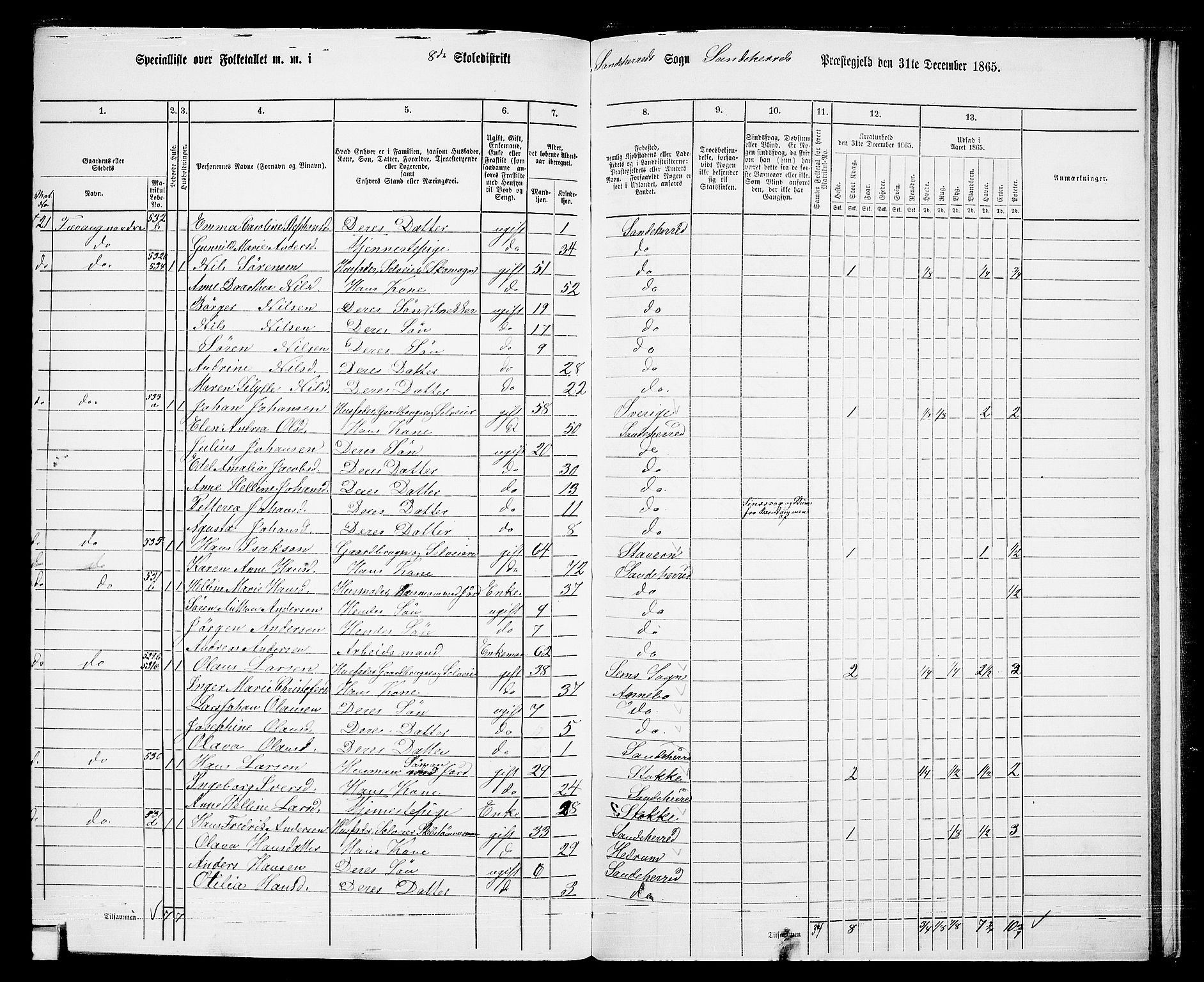 RA, 1865 census for Sandeherred/Sandeherred, 1865, p. 206