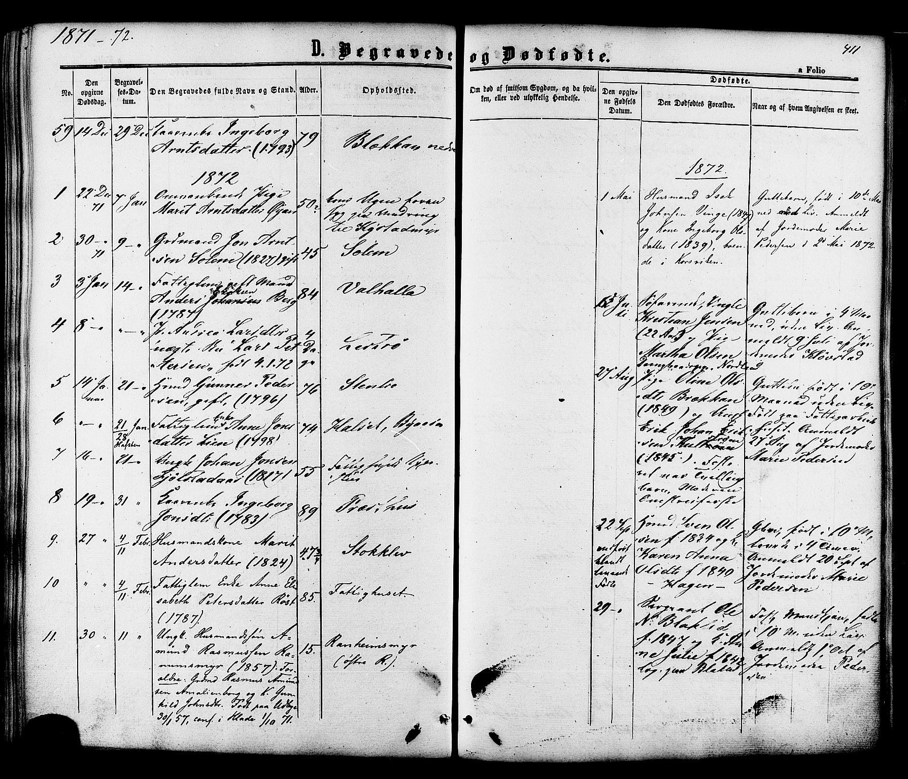 Ministerialprotokoller, klokkerbøker og fødselsregistre - Sør-Trøndelag, SAT/A-1456/606/L0293: Parish register (official) no. 606A08, 1866-1877, p. 411