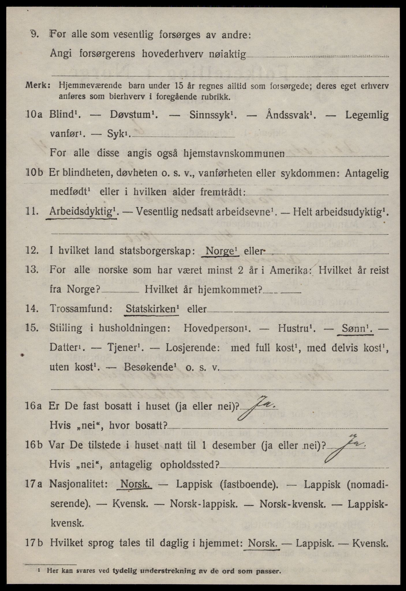 SAT, 1920 census for Leinstrand, 1920, p. 3828