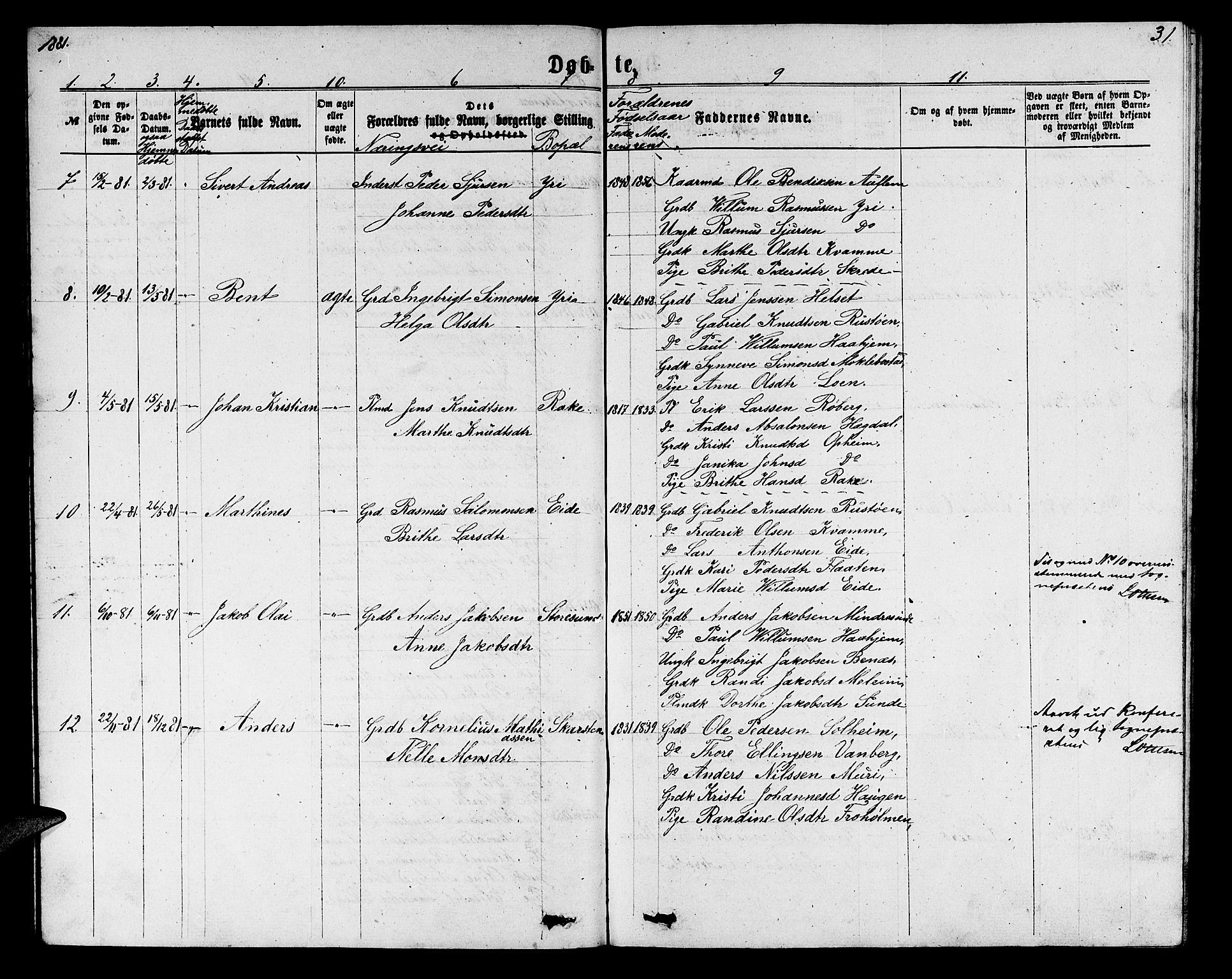 Innvik sokneprestembete, SAB/A-80501: Parish register (copy) no. B 2, 1864-1885, p. 31
