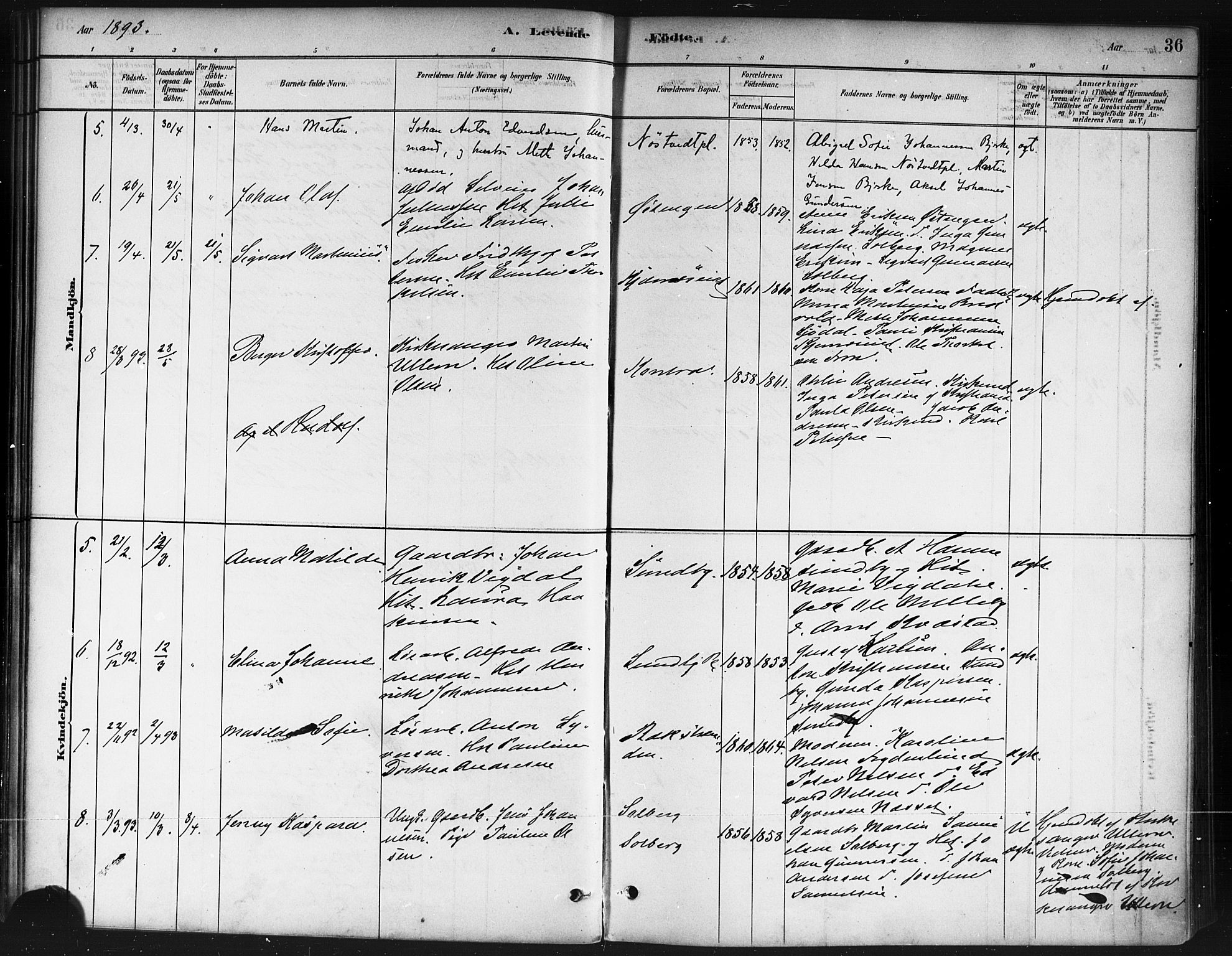 Ås prestekontor Kirkebøker, AV/SAO-A-10894/F/Fb/L0001: Parish register (official) no. II 1, 1881-1895, p. 36