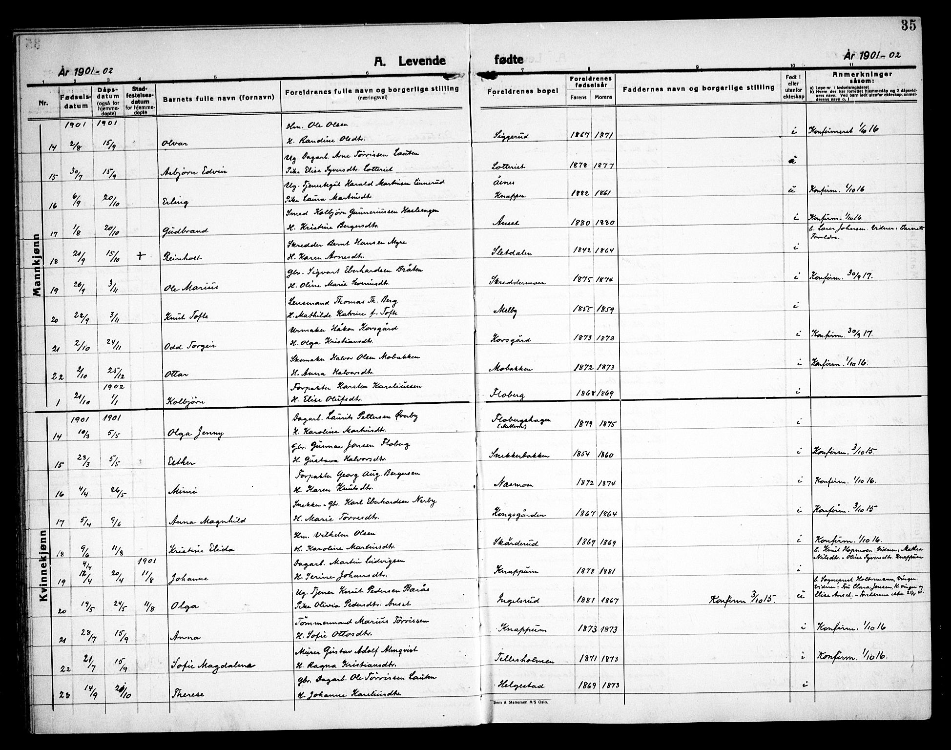 Åsnes prestekontor, SAH/PREST-042/H/Ha/Haa/L0000C: Parish register (official) no. 0A, 1890-1929, p. 35