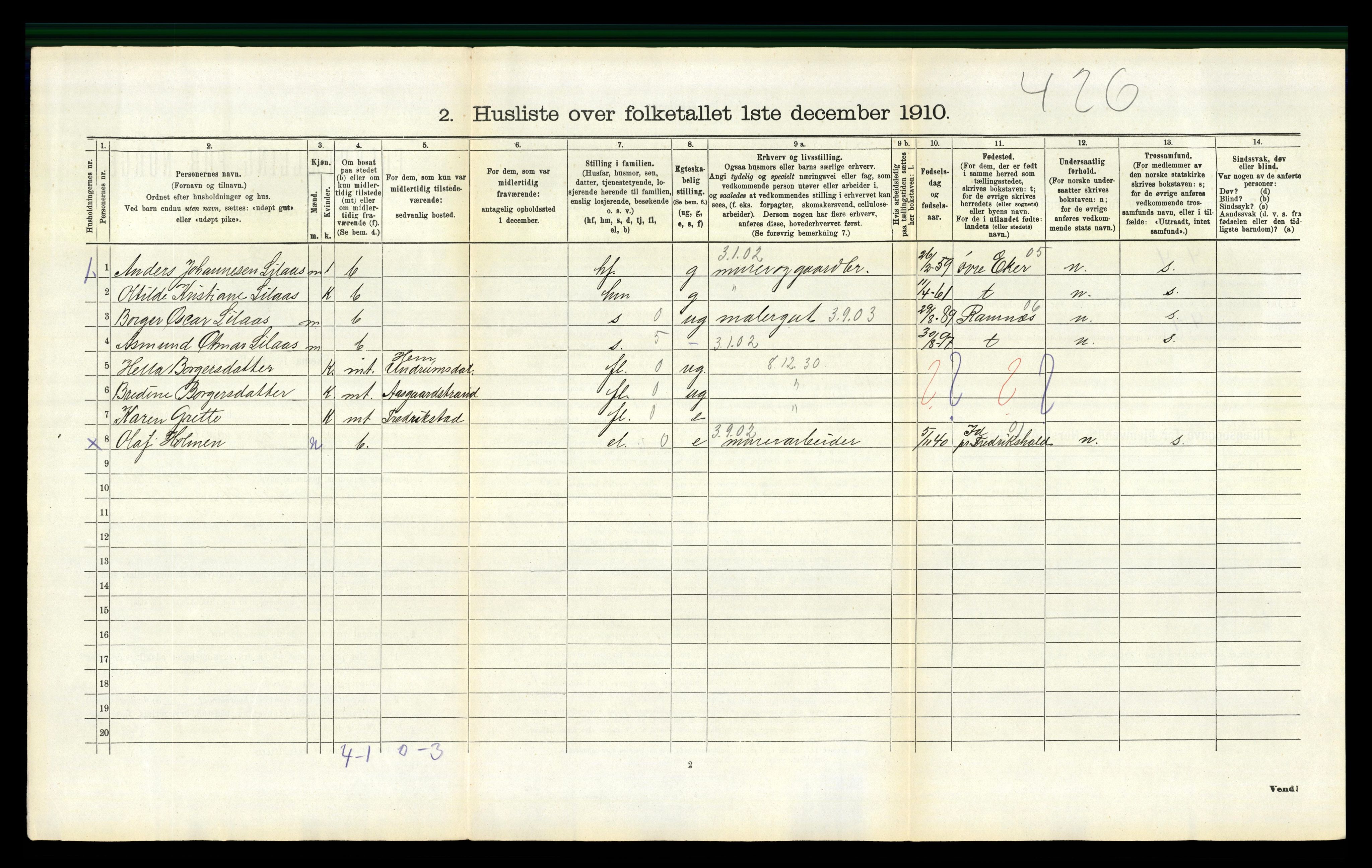 RA, 1910 census for Våle, 1910, p. 185