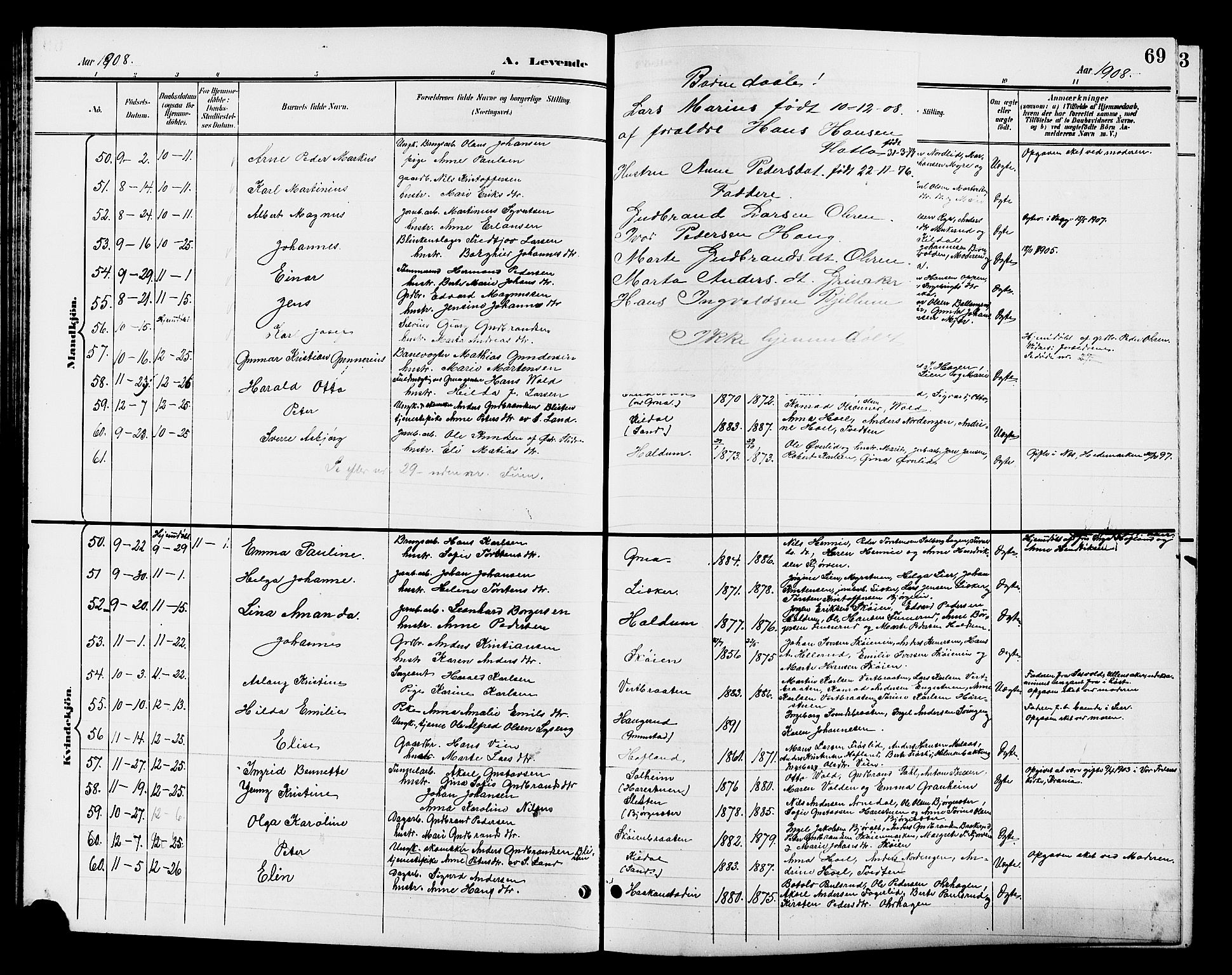 Jevnaker prestekontor, SAH/PREST-116/H/Ha/Hab/L0003: Parish register (copy) no. 3, 1896-1909, p. 69