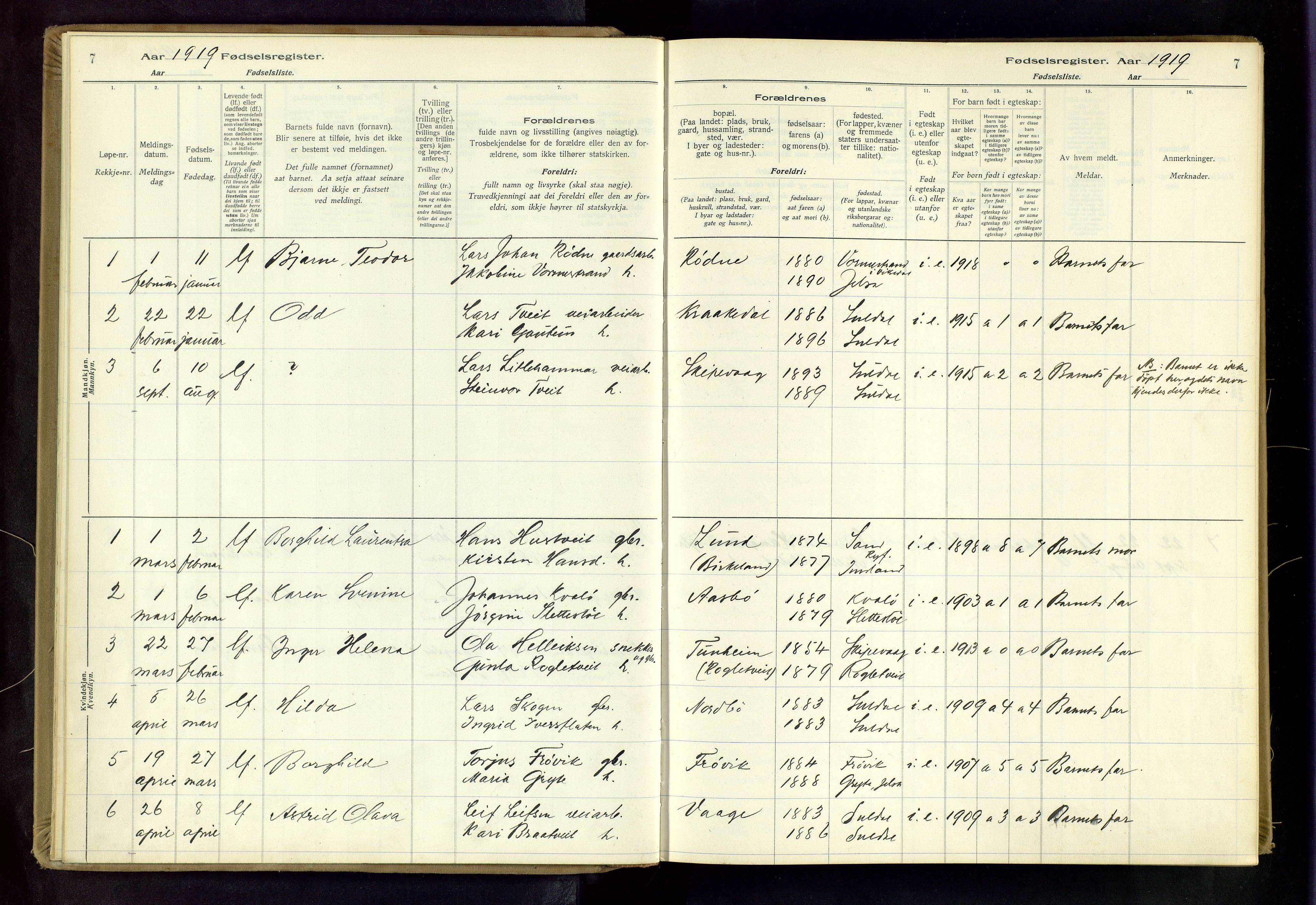 Vikedal sokneprestkontor, AV/SAST-A-101840/01/II: Birth register no. 5, 1916-1982, p. 7