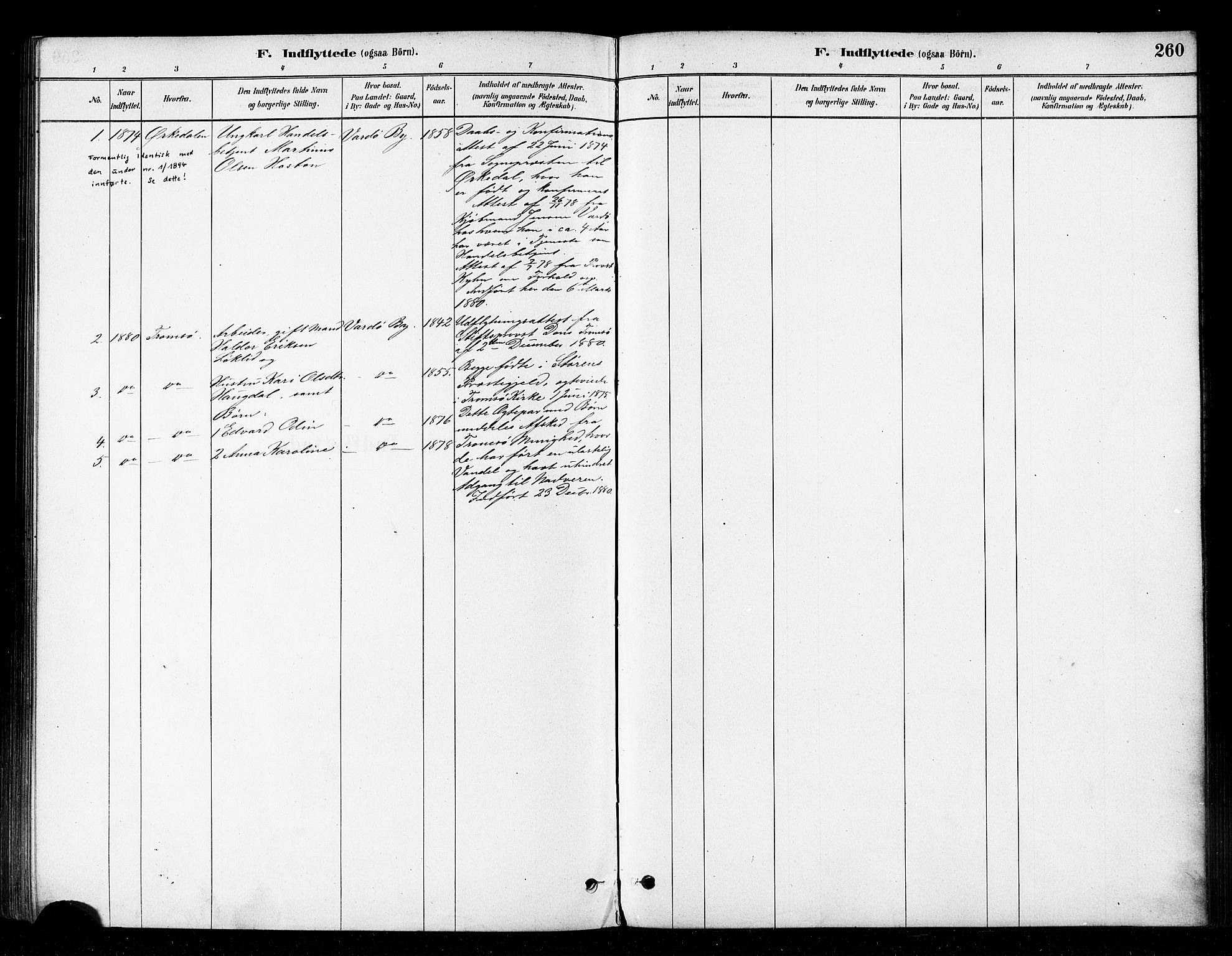 Vardø sokneprestkontor, SATØ/S-1332/H/Ha/L0006kirke: Parish register (official) no. 6, 1879-1886, p. 260