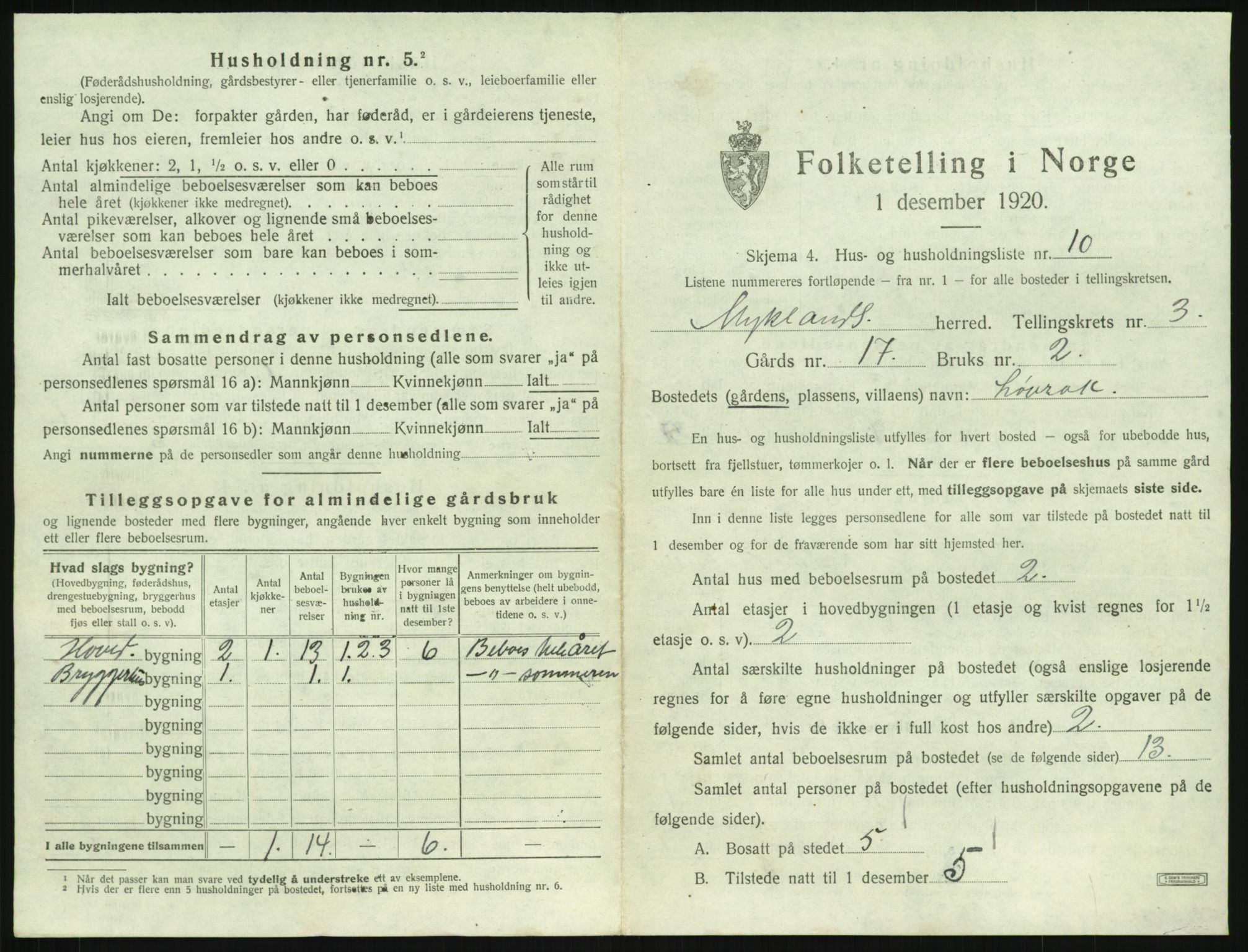 SAK, 1920 census for Mykland, 1920, p. 180