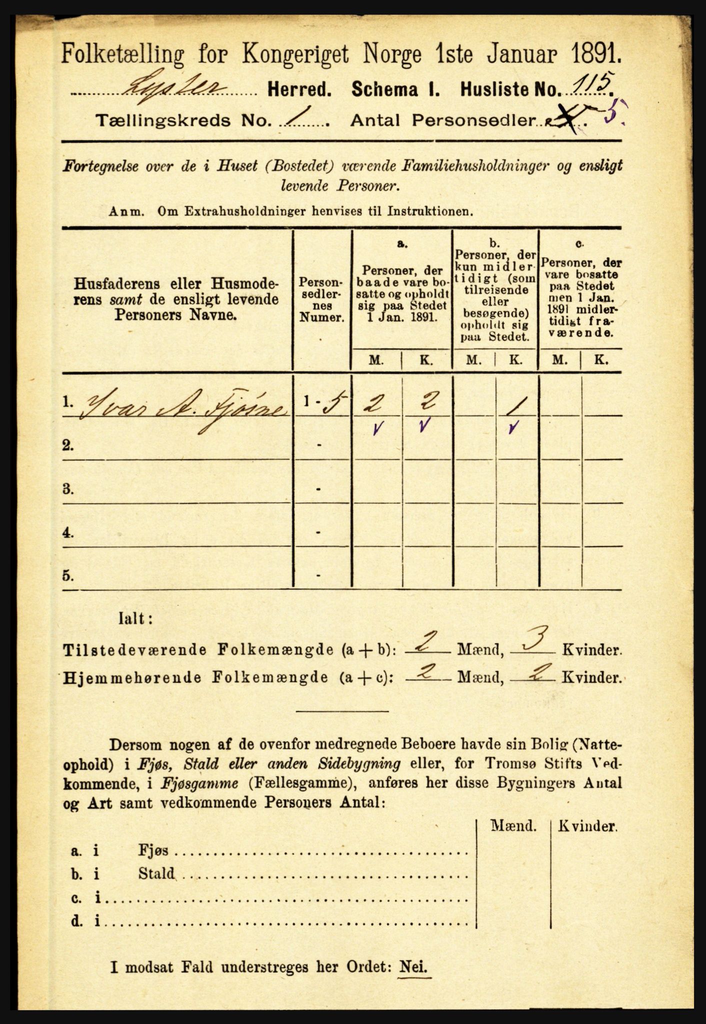 RA, 1891 census for 1426 Luster, 1891, p. 149