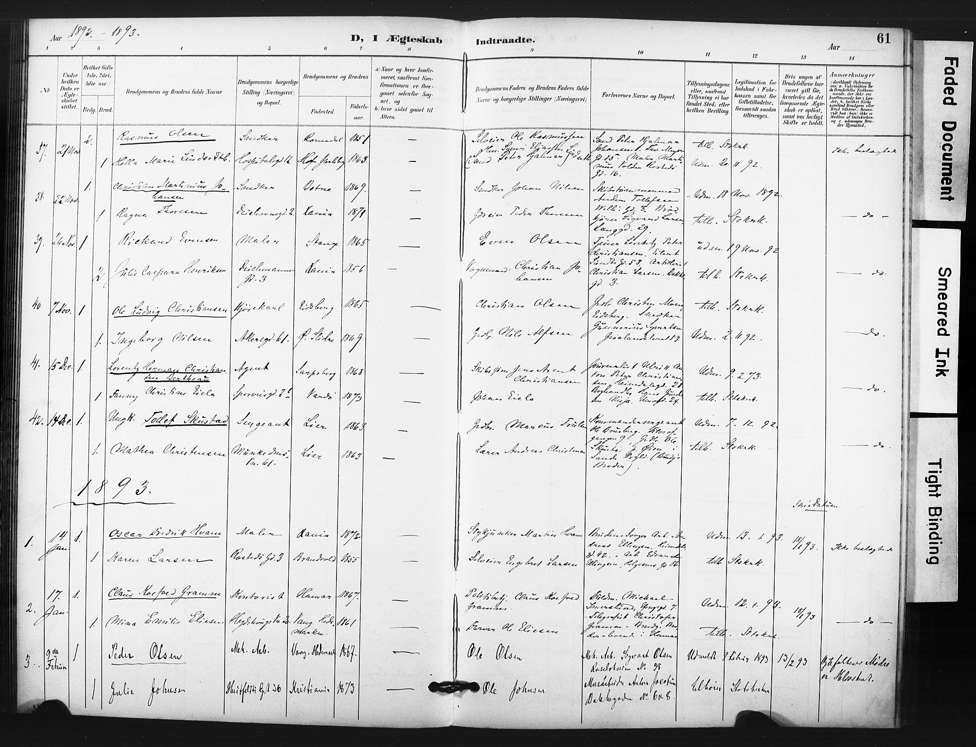 Trefoldighet prestekontor Kirkebøker, AV/SAO-A-10882/F/Fg/L0001: Parish register (official) no. VII 1, 1892-1923, p. 61