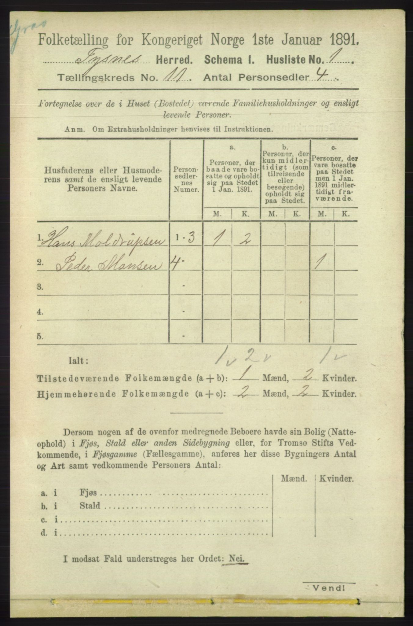 RA, 1891 census for 1223 Tysnes, 1891, p. 5305