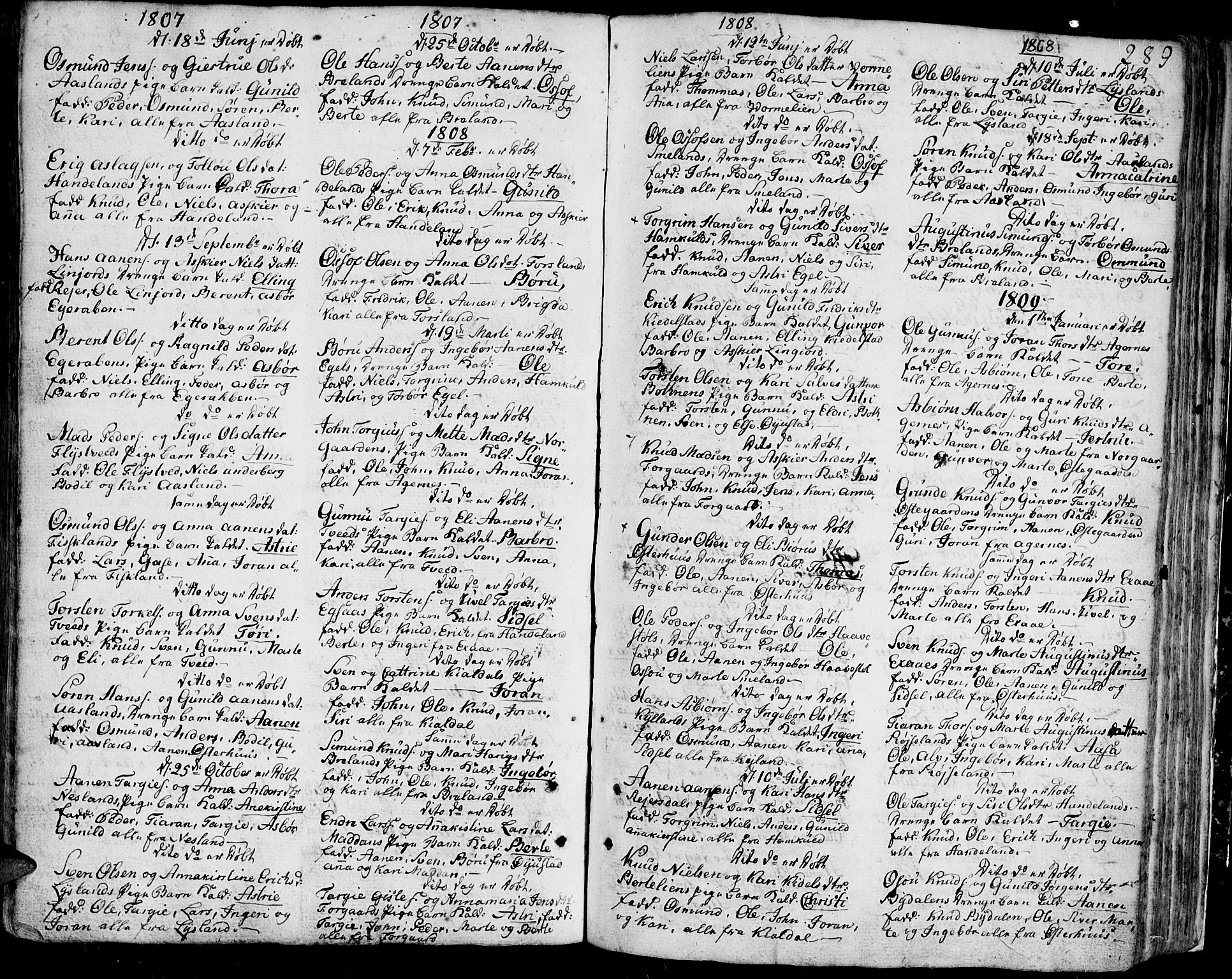 Bjelland sokneprestkontor, SAK/1111-0005/F/Fa/Faa/L0001: Parish register (official) no. A 1 /4, 1793-1815, p. 289