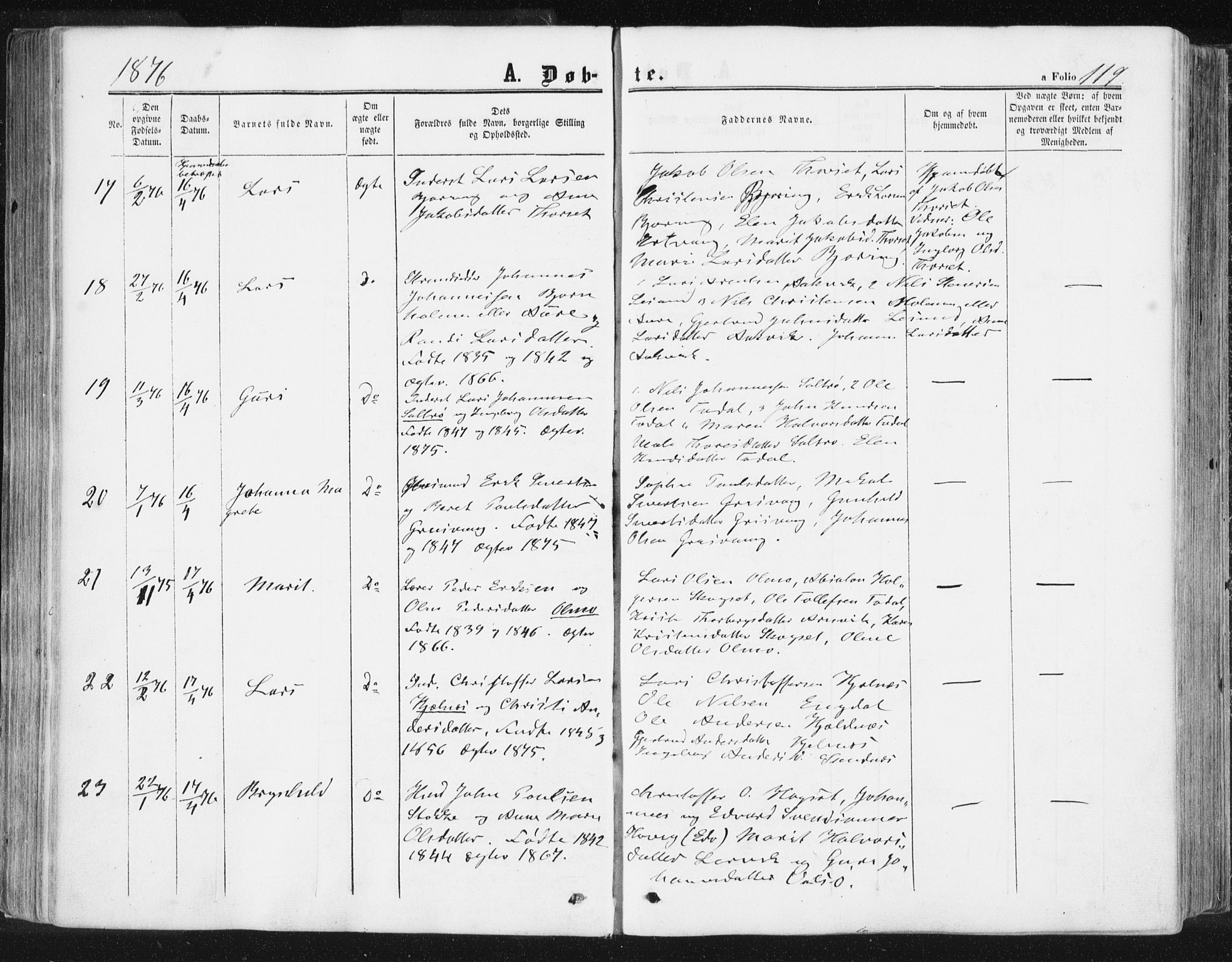 Ministerialprotokoller, klokkerbøker og fødselsregistre - Møre og Romsdal, AV/SAT-A-1454/578/L0905: Parish register (official) no. 578A04, 1859-1877, p. 119