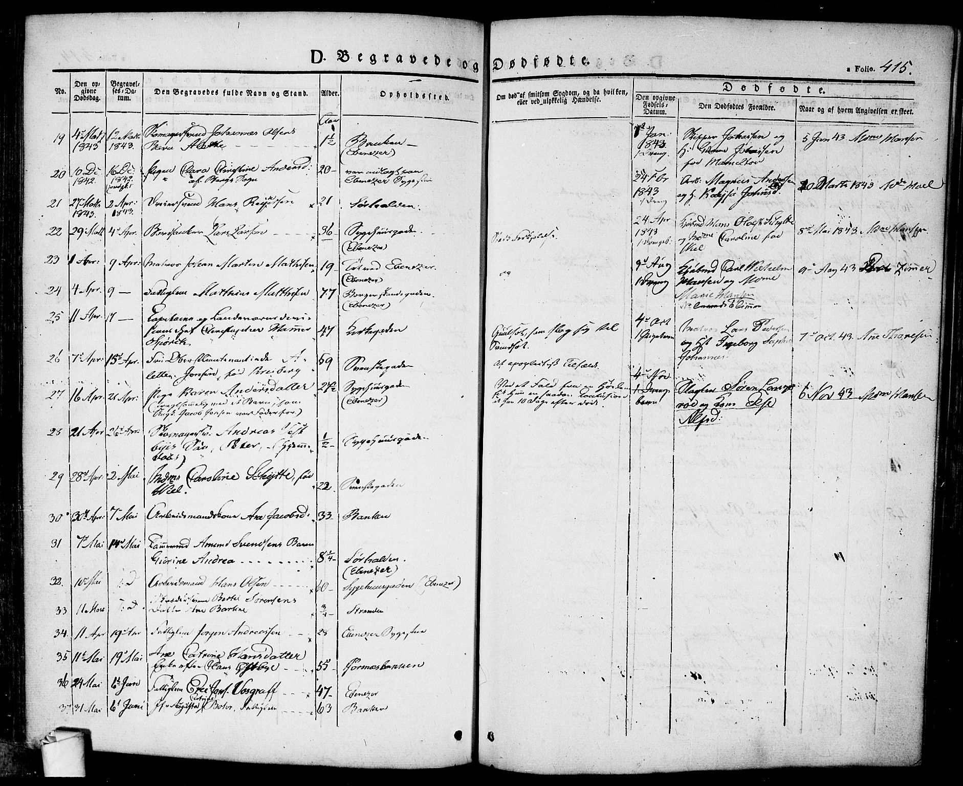 Halden prestekontor Kirkebøker, SAO/A-10909/F/Fa/L0005: Parish register (official) no. I 5, 1834-1845, p. 415