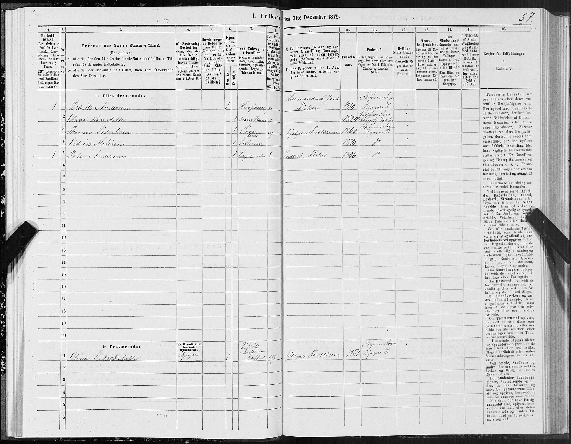 SAT, 1875 census for 1627P Bjugn, 1875, p. 3057