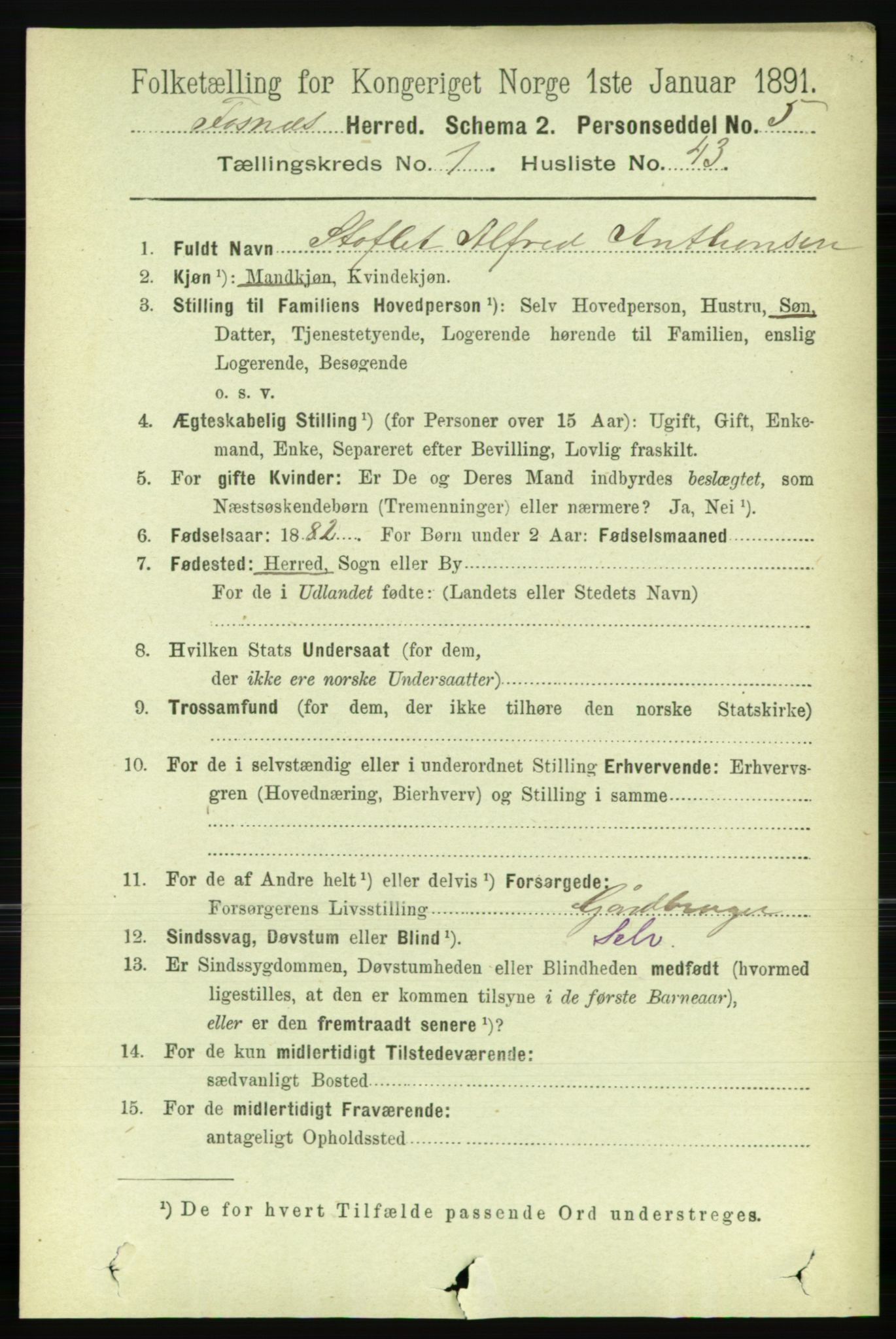 RA, 1891 census for 1748 Fosnes, 1891, p. 356