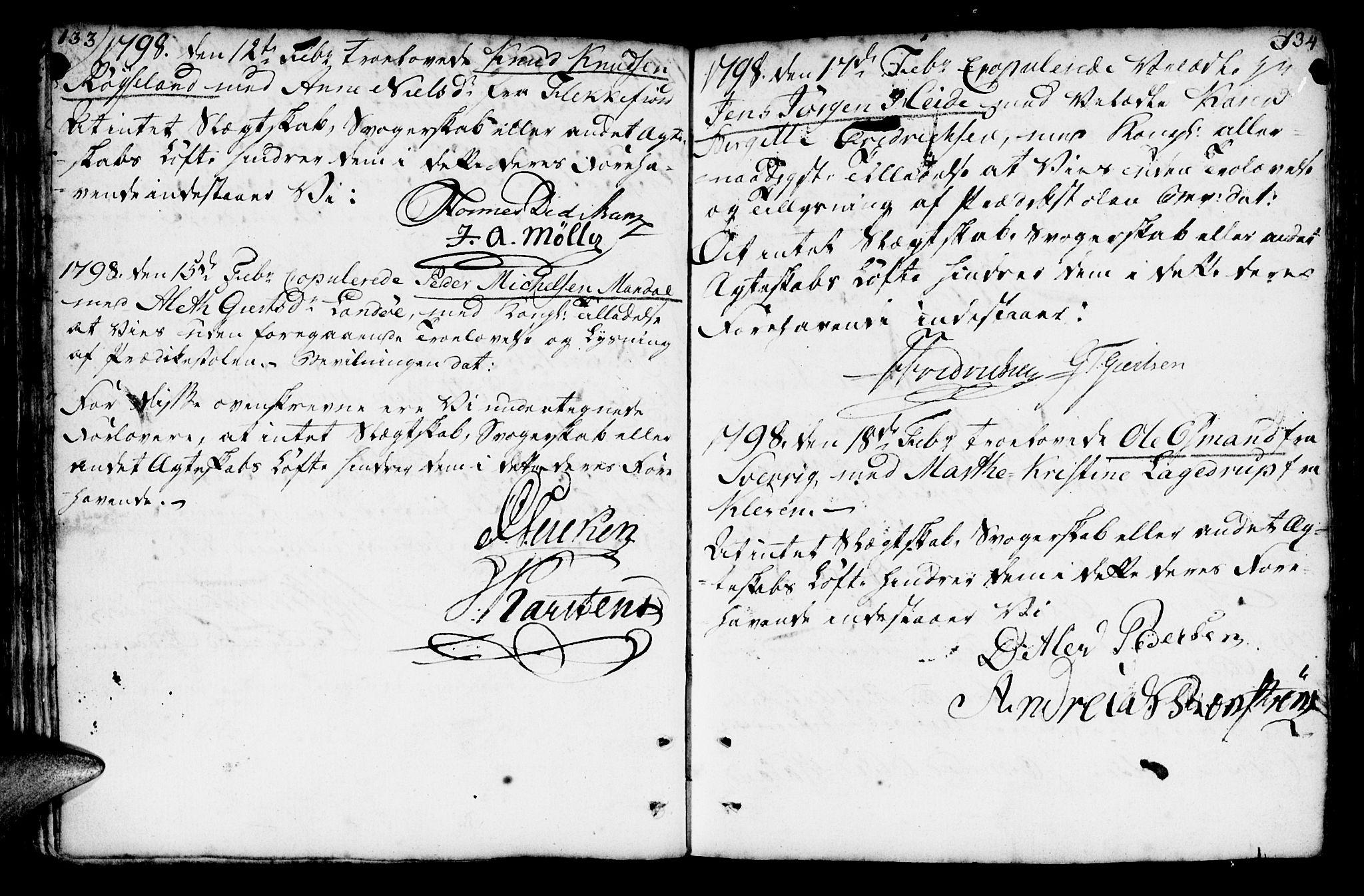 Mandal sokneprestkontor, AV/SAK-1111-0030/F/Fa/Faa/L0007: Parish register (official) no. A 7, 1783-1818, p. 133-134