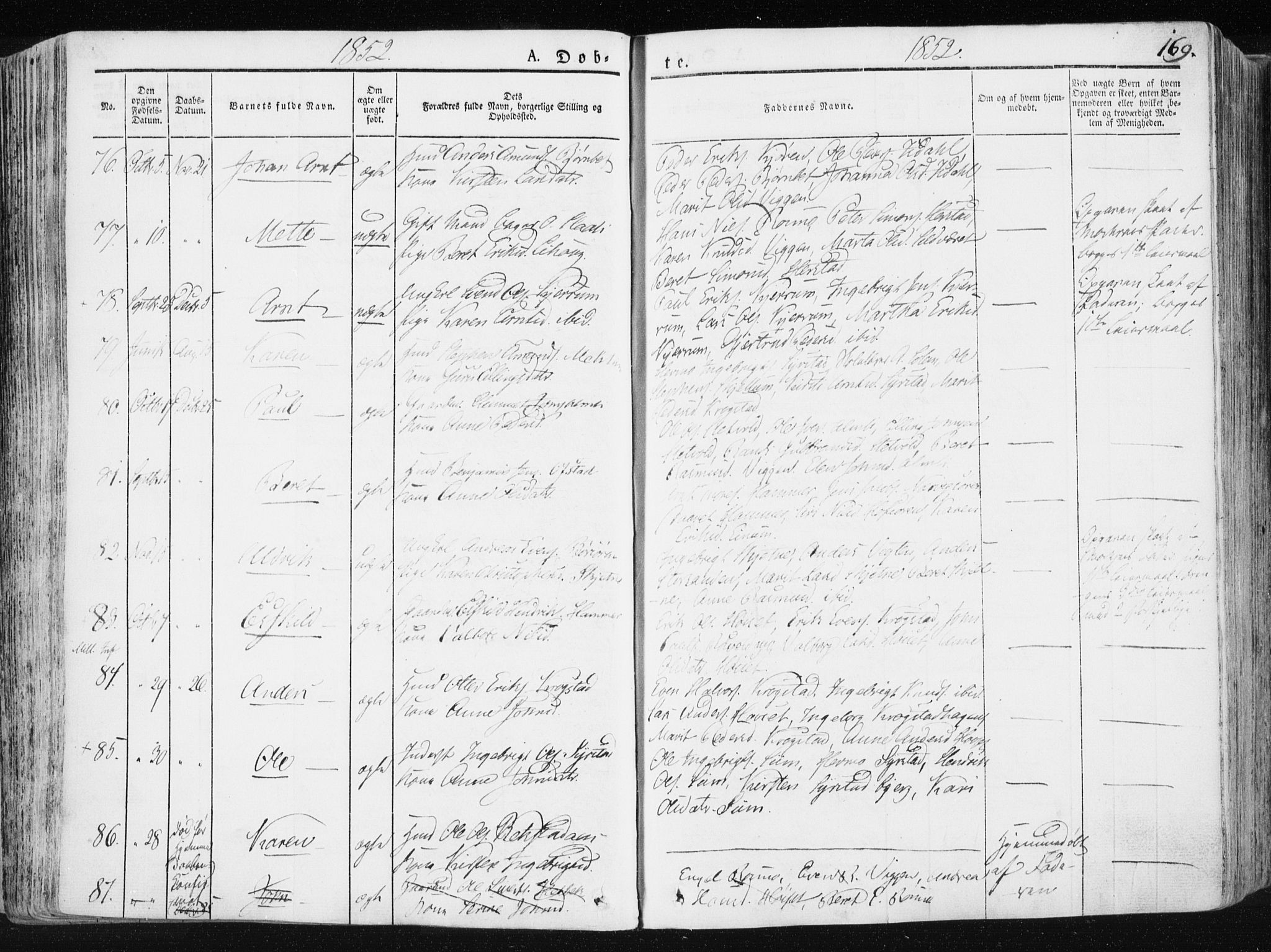 Ministerialprotokoller, klokkerbøker og fødselsregistre - Sør-Trøndelag, SAT/A-1456/665/L0771: Parish register (official) no. 665A06, 1830-1856, p. 169