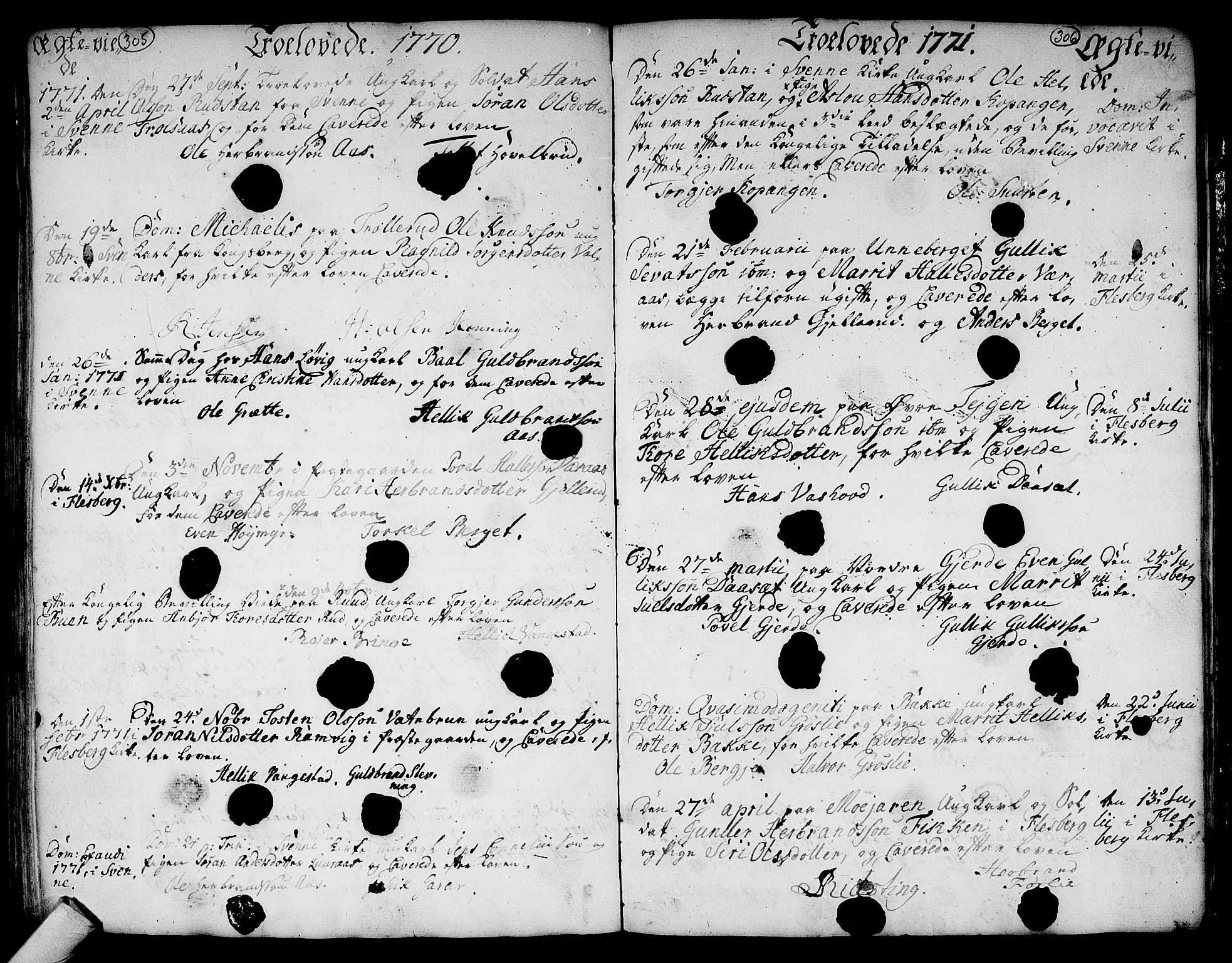 Flesberg kirkebøker, AV/SAKO-A-18/F/Fa/L0003: Parish register (official) no. I 3, 1748-1790, p. 305-306