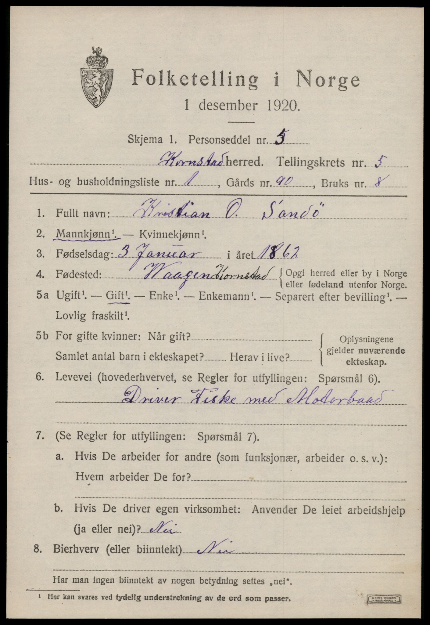 SAT, 1920 census for Kornstad, 1920, p. 2765