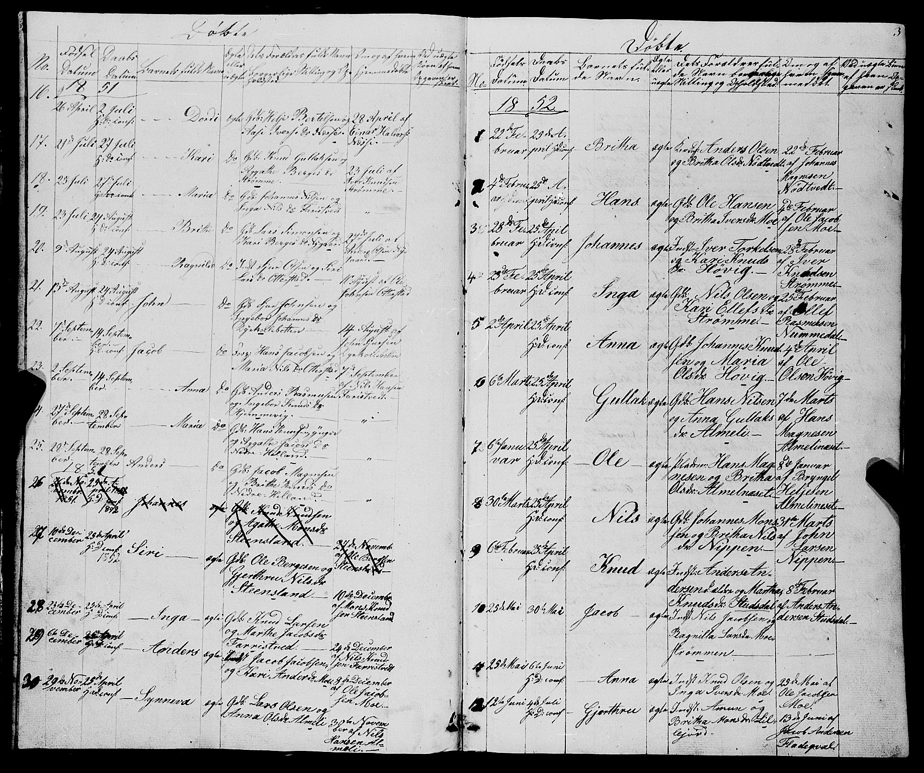 Osterfjorden Soknepresembete, SAB/A-77301: Parish register (copy) no. B 1, 1851-1890, p. 3