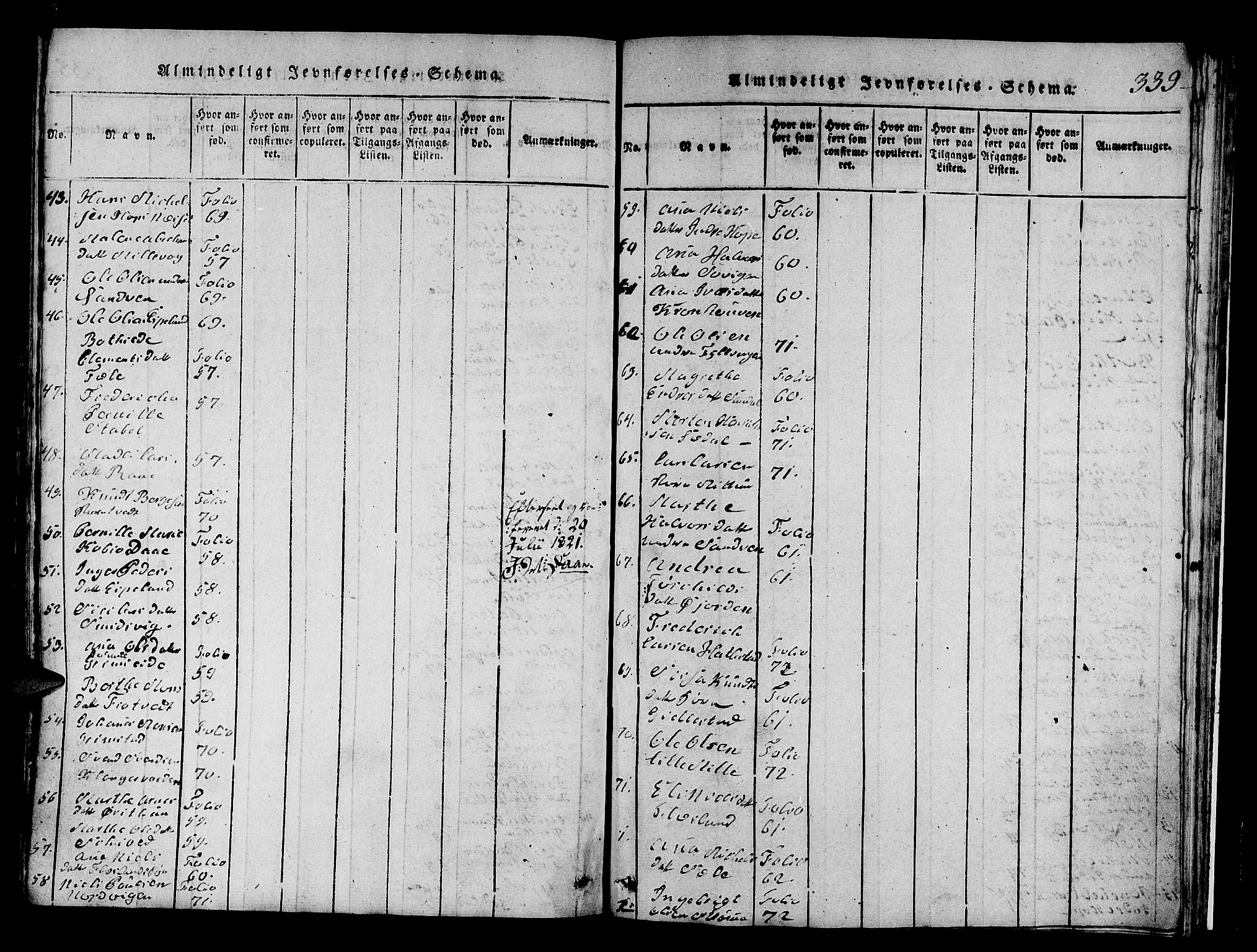 Fana Sokneprestembete, SAB/A-75101/H/Hab/Haba/L0001: Parish register (copy) no. A 1, 1816-1836, p. 339