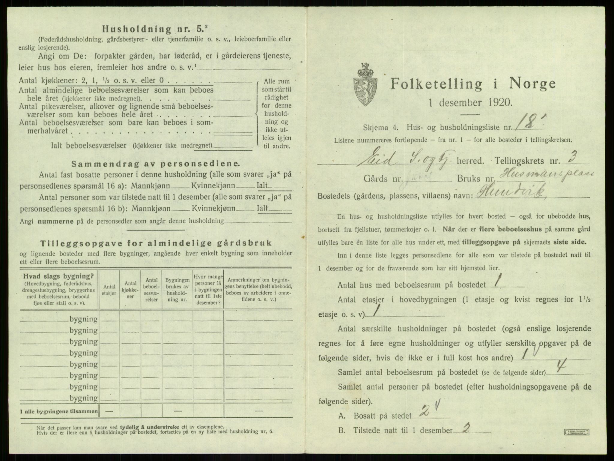 SAB, 1920 census for Eid, 1920, p. 207