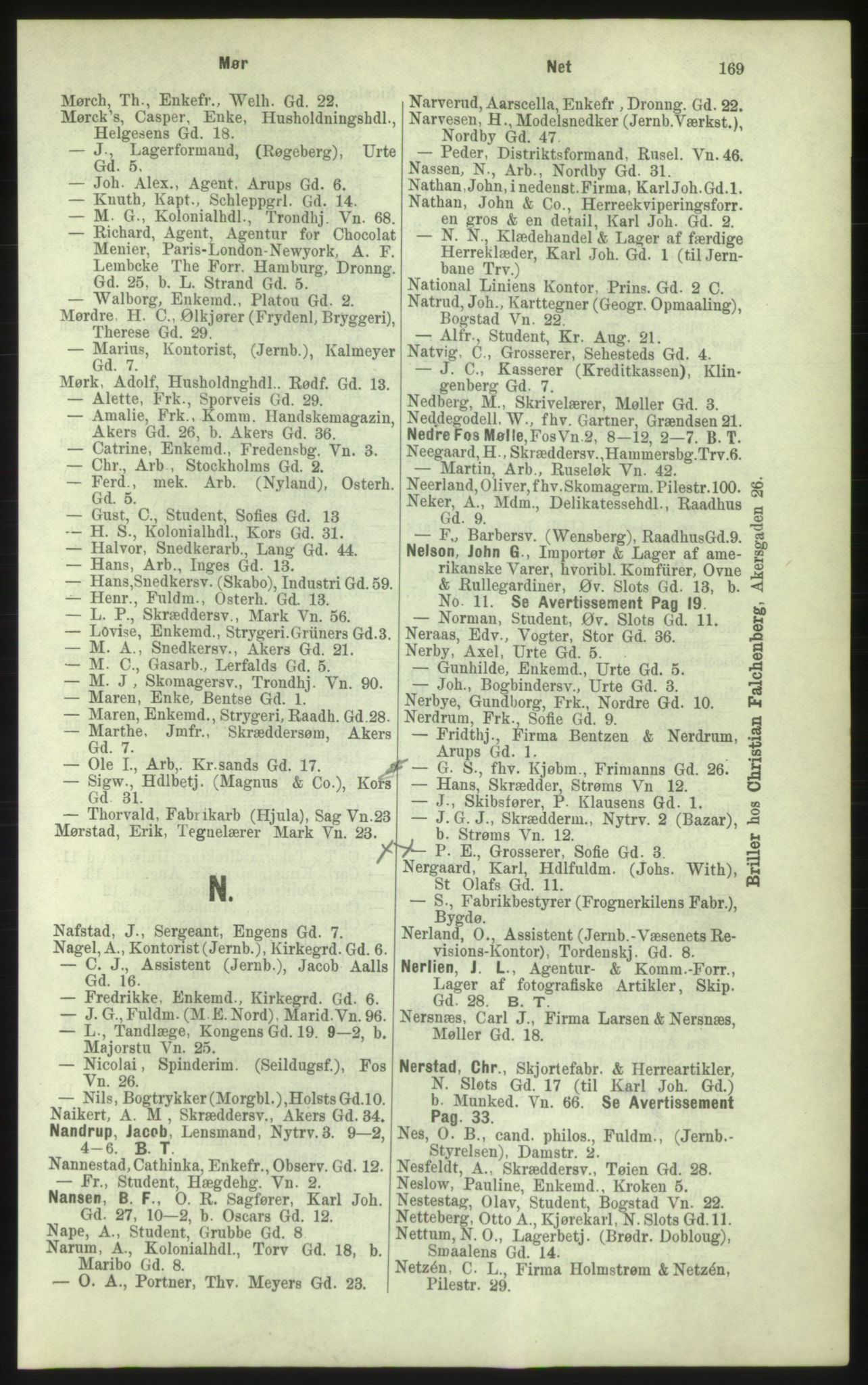 Kristiania/Oslo adressebok, PUBL/-, 1884, p. 169