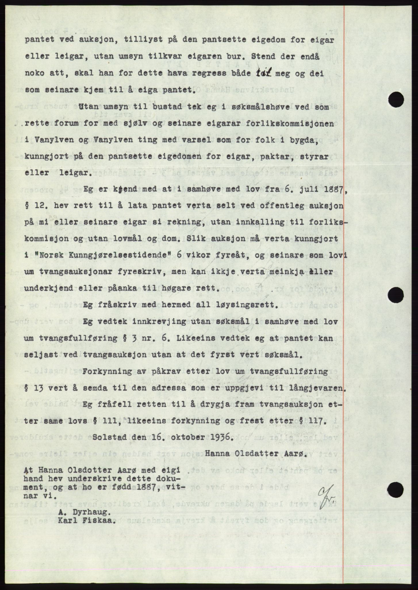 Søre Sunnmøre sorenskriveri, AV/SAT-A-4122/1/2/2C/L0061: Mortgage book no. 55, 1936-1936, Diary no: : 1449/1936